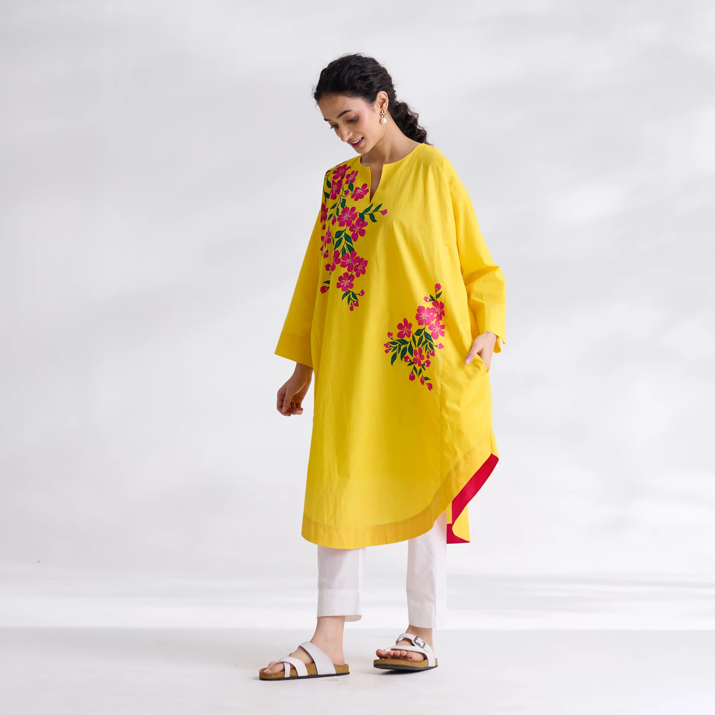 She Wore Flowers Cotton Kurta - Yellow - Image 10