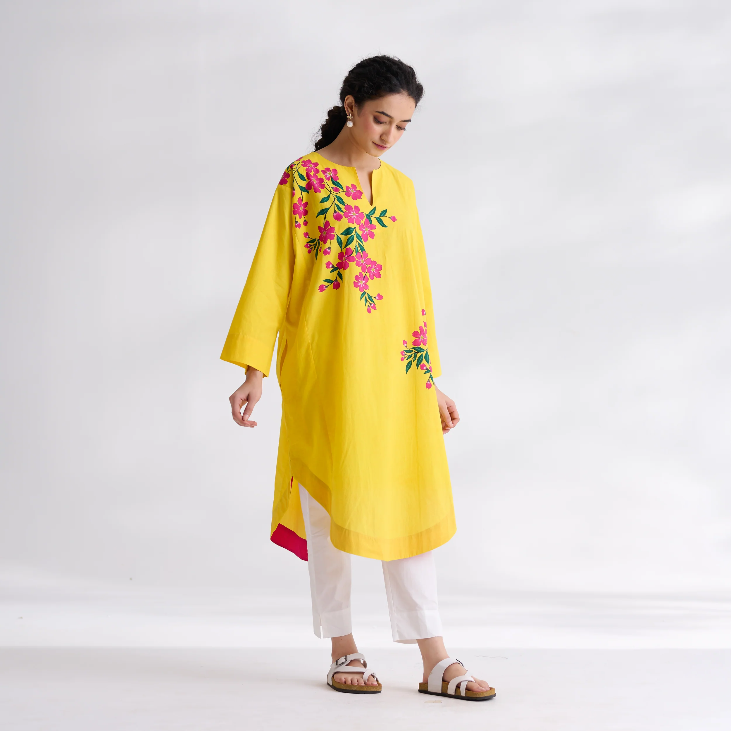 She Wore Flowers Cotton Kurta - Yellow - Image 11