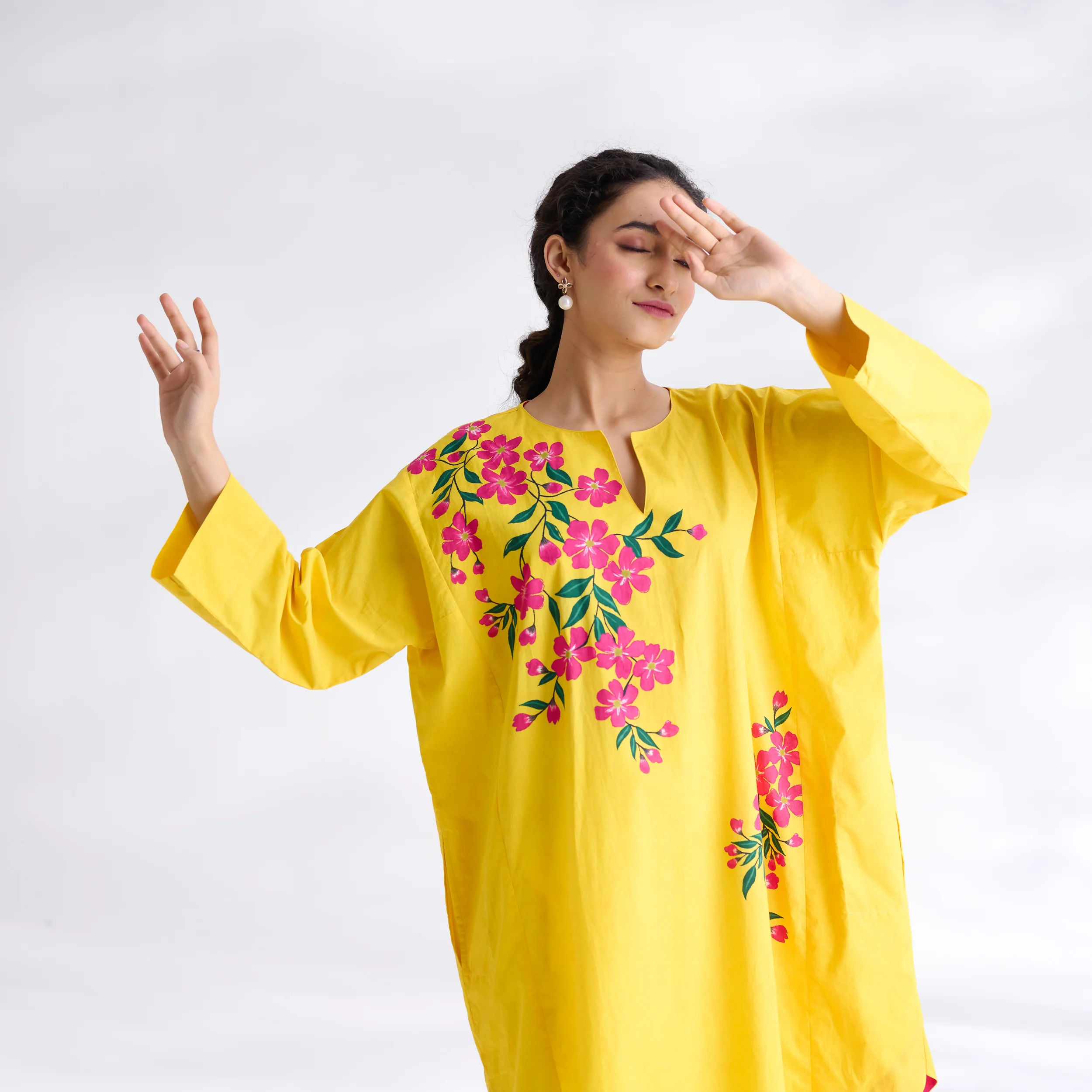 She Wore Flowers Cotton Kurta - Yellow - Image 5