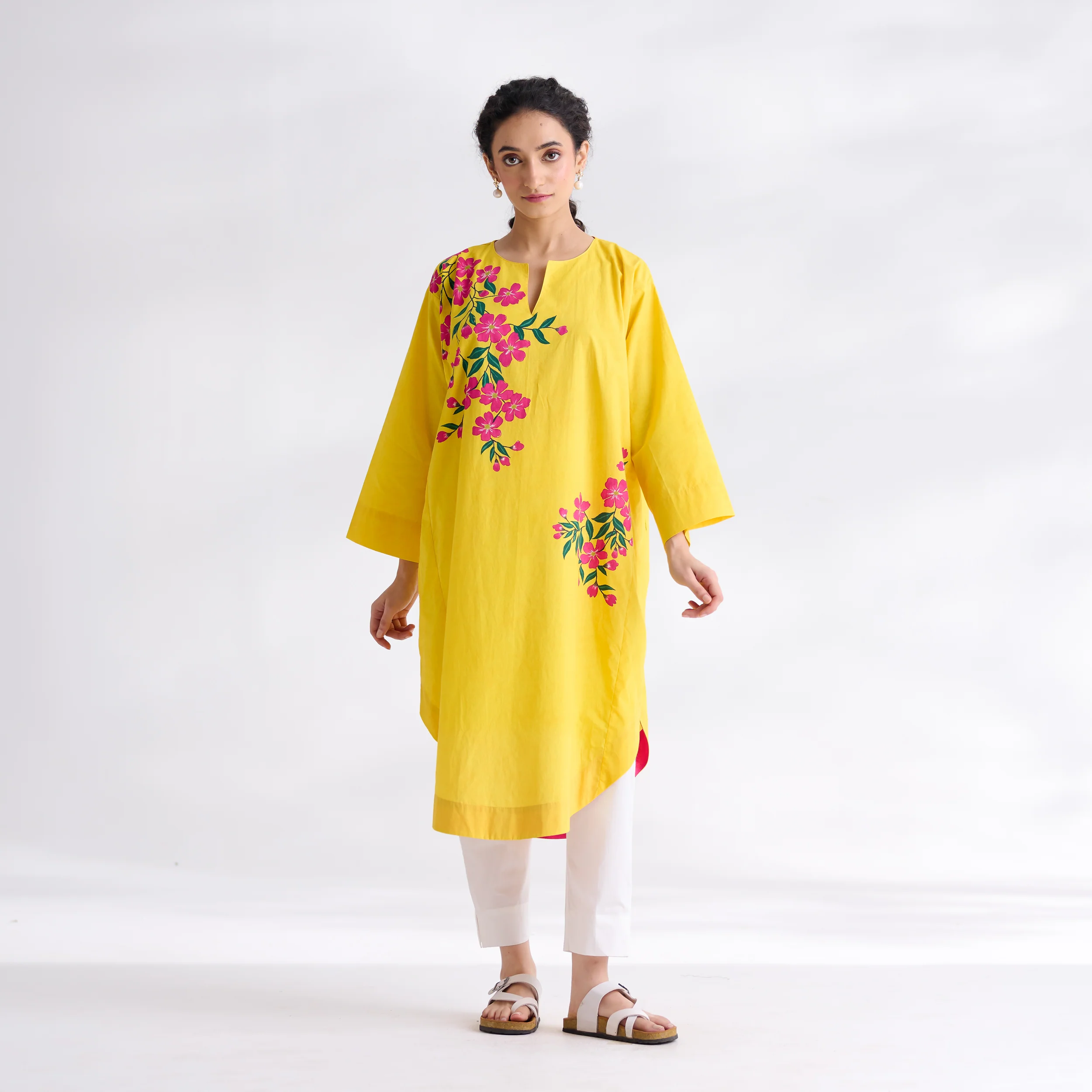 She Wore Flowers Cotton Kurta - Yellow - Image 8