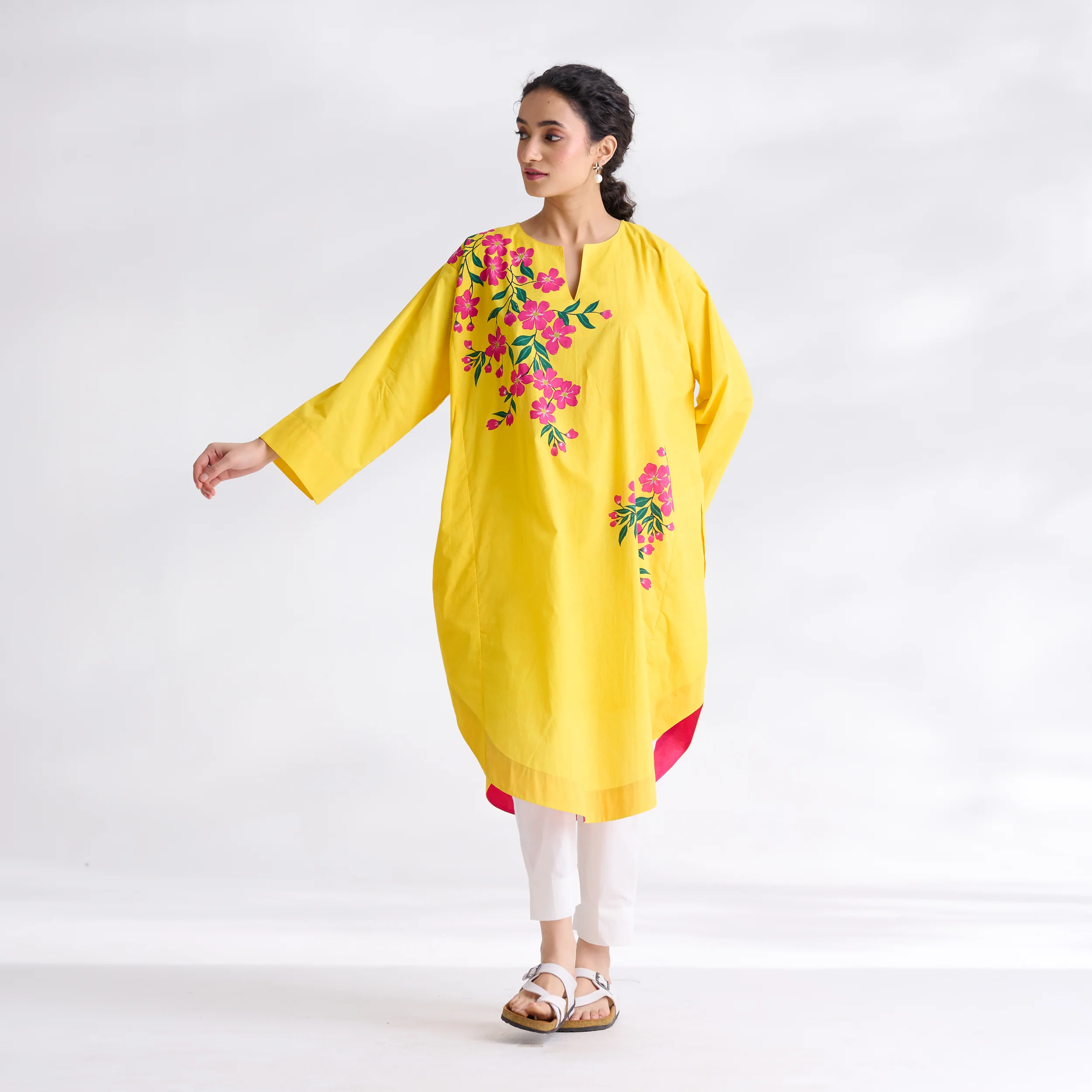 She Wore Flowers Cotton Kurta - Yellow - Image 9