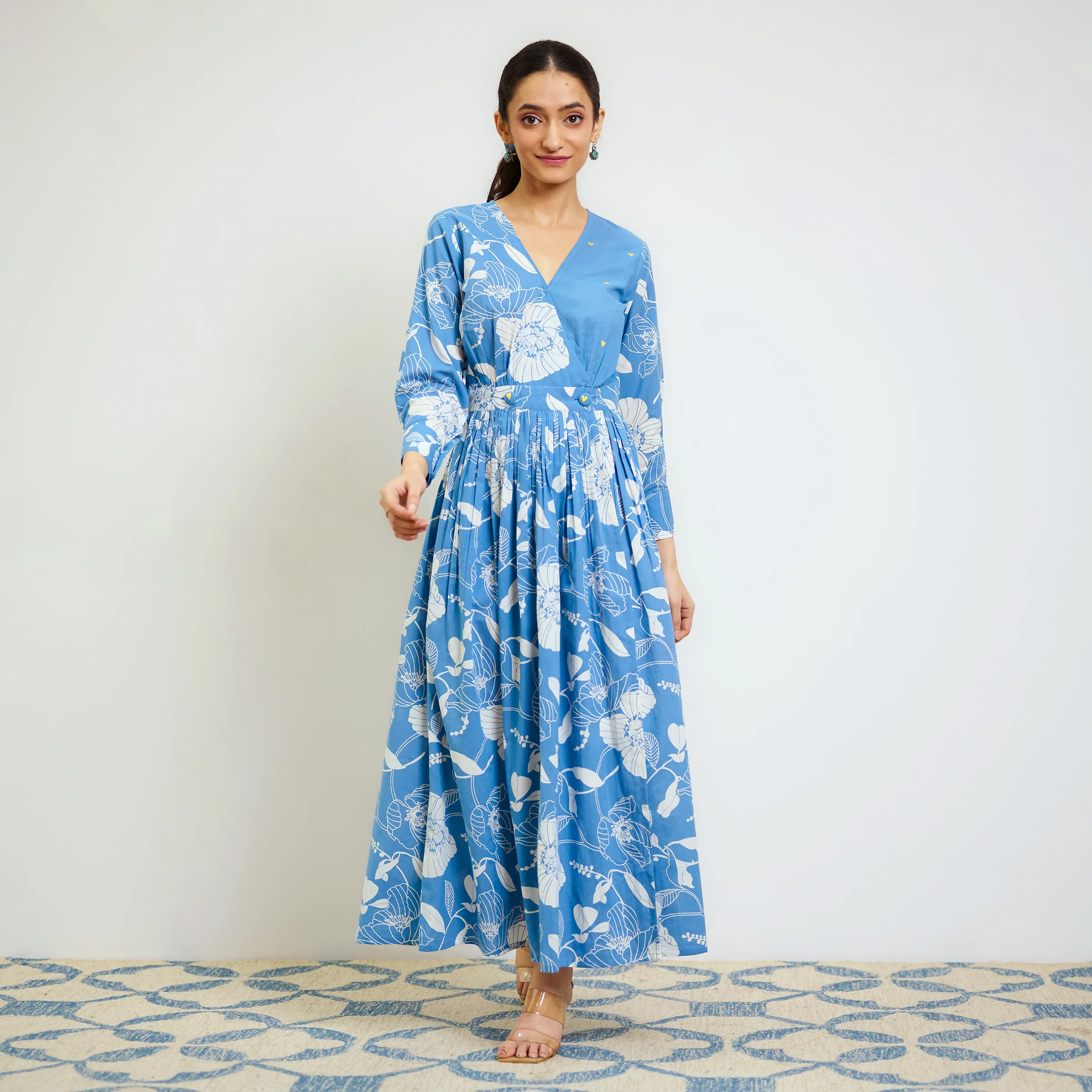 Sky Blue Ayesha Cotton Overlap Dress with Hand Embroidery Detail - Image 3