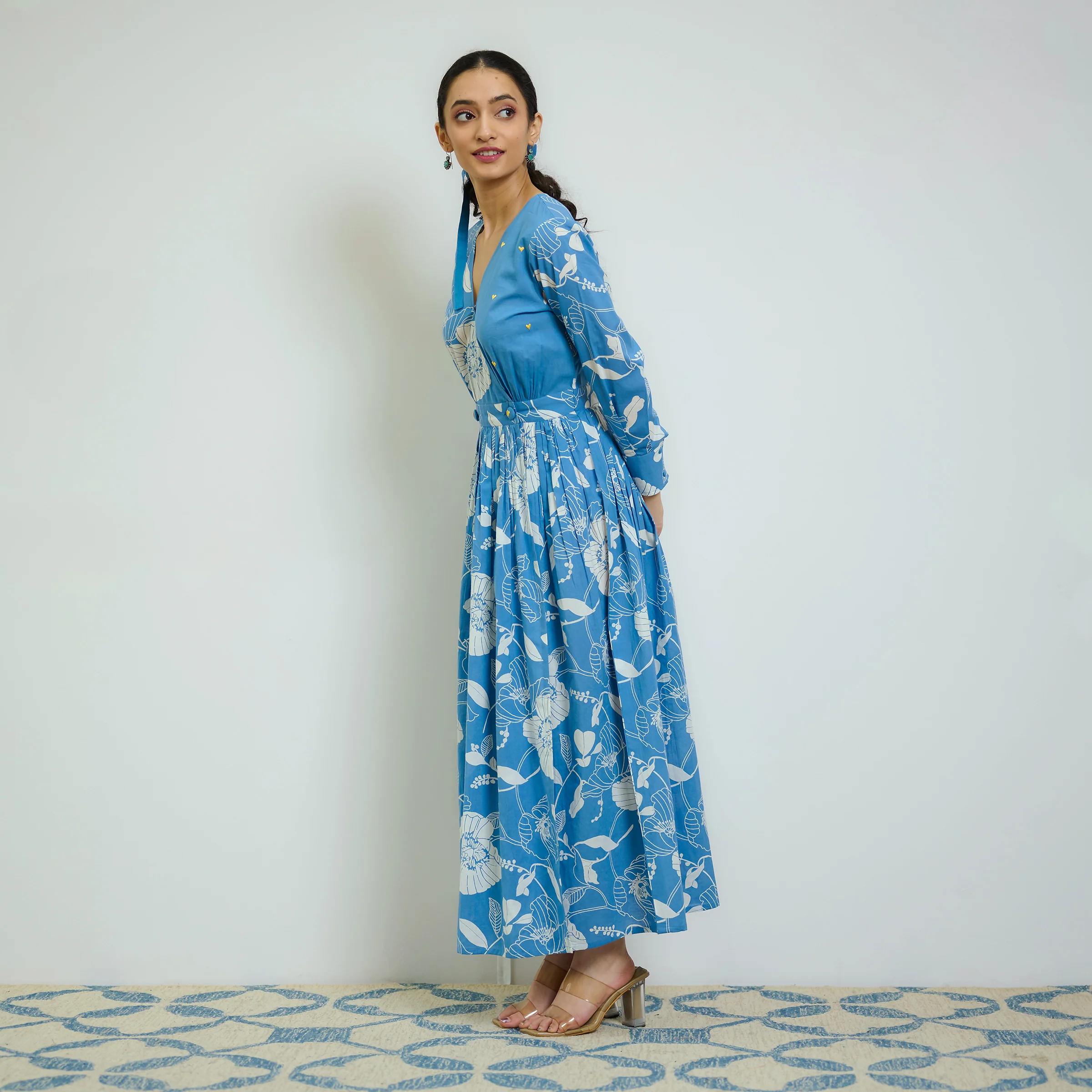Sky Blue Ayesha Cotton Overlap Dress with Hand Embroidery Detail - Image 4