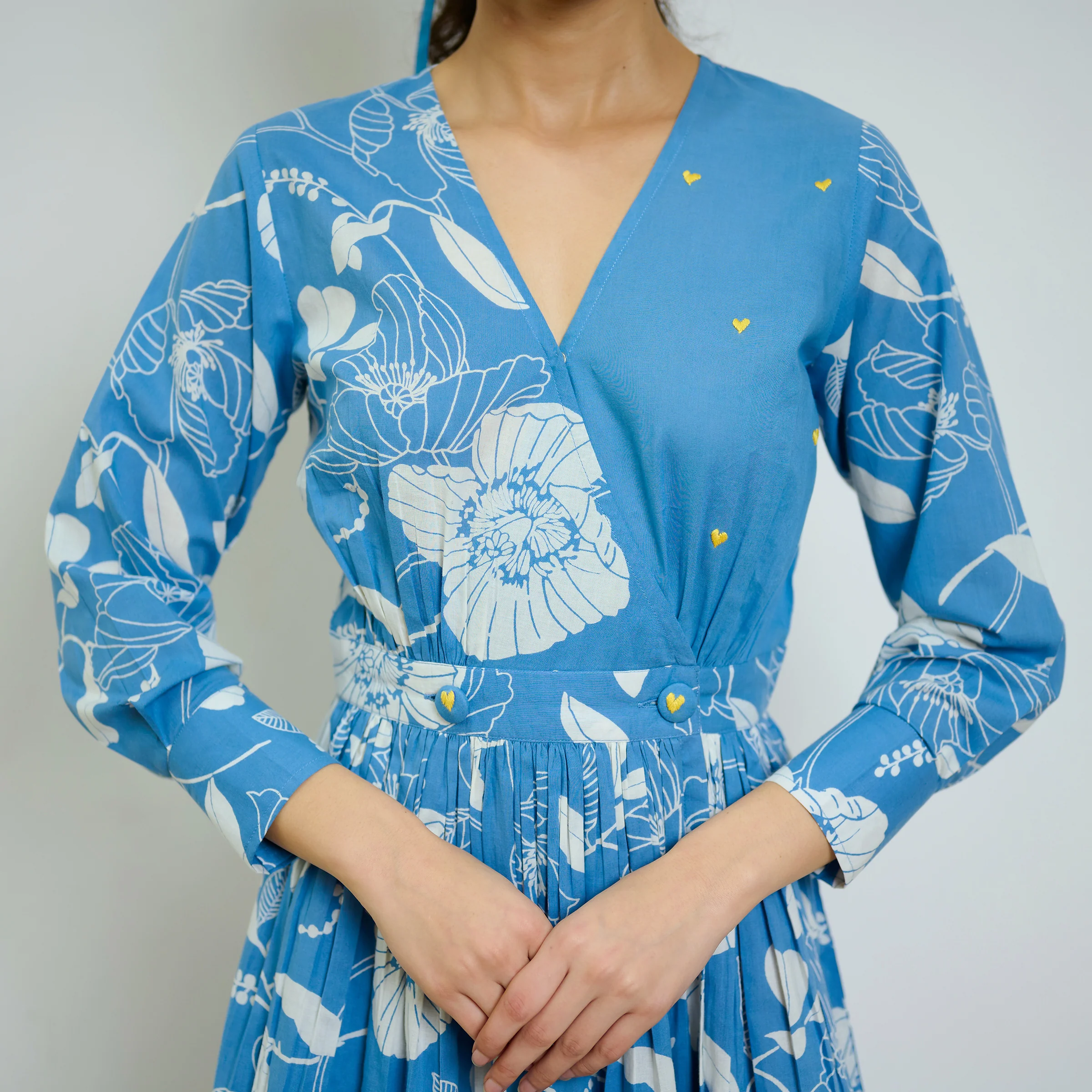 Sky Blue Ayesha Cotton Overlap Dress with Hand Embroidery Detail - Image 6