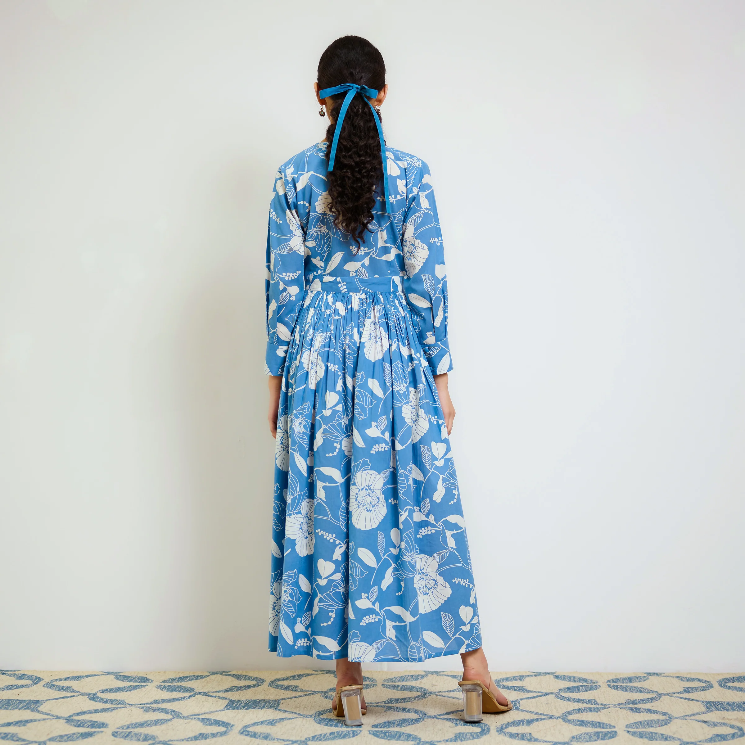 Sky Blue Ayesha Cotton Overlap Dress with Hand Embroidery Detail - Image 7