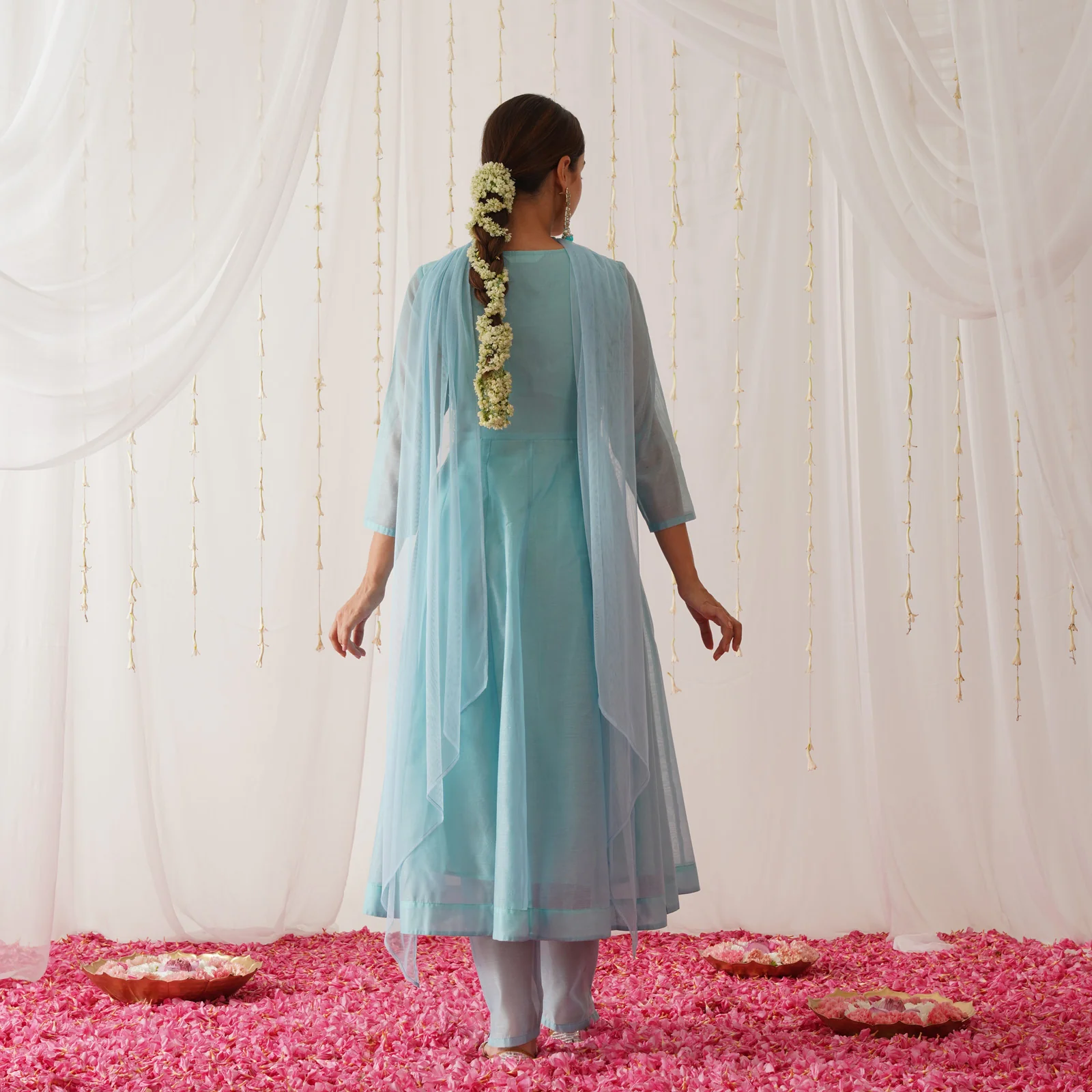 Sky Blue Chanderi Kurta Set for Women - Image 8