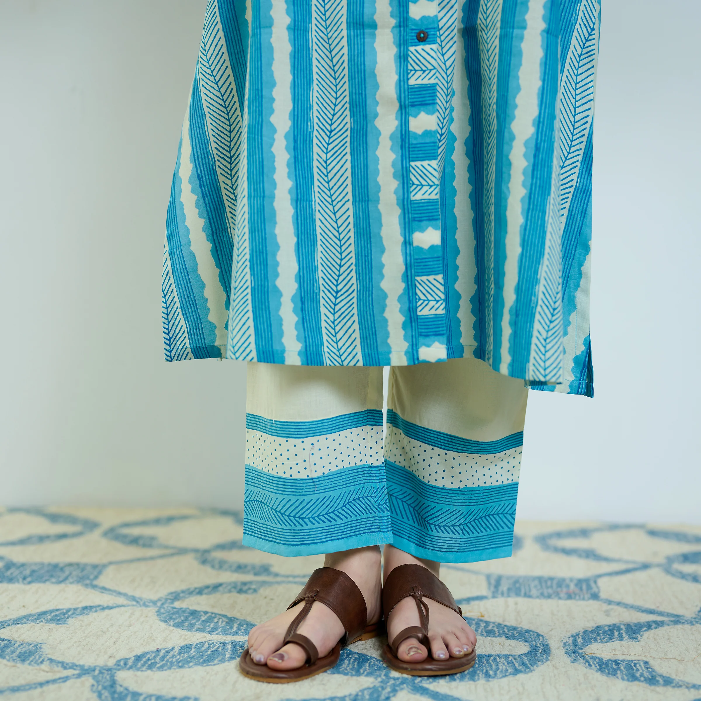 Sky Blue Cotton Shirt Kurta with Pant - Image 3