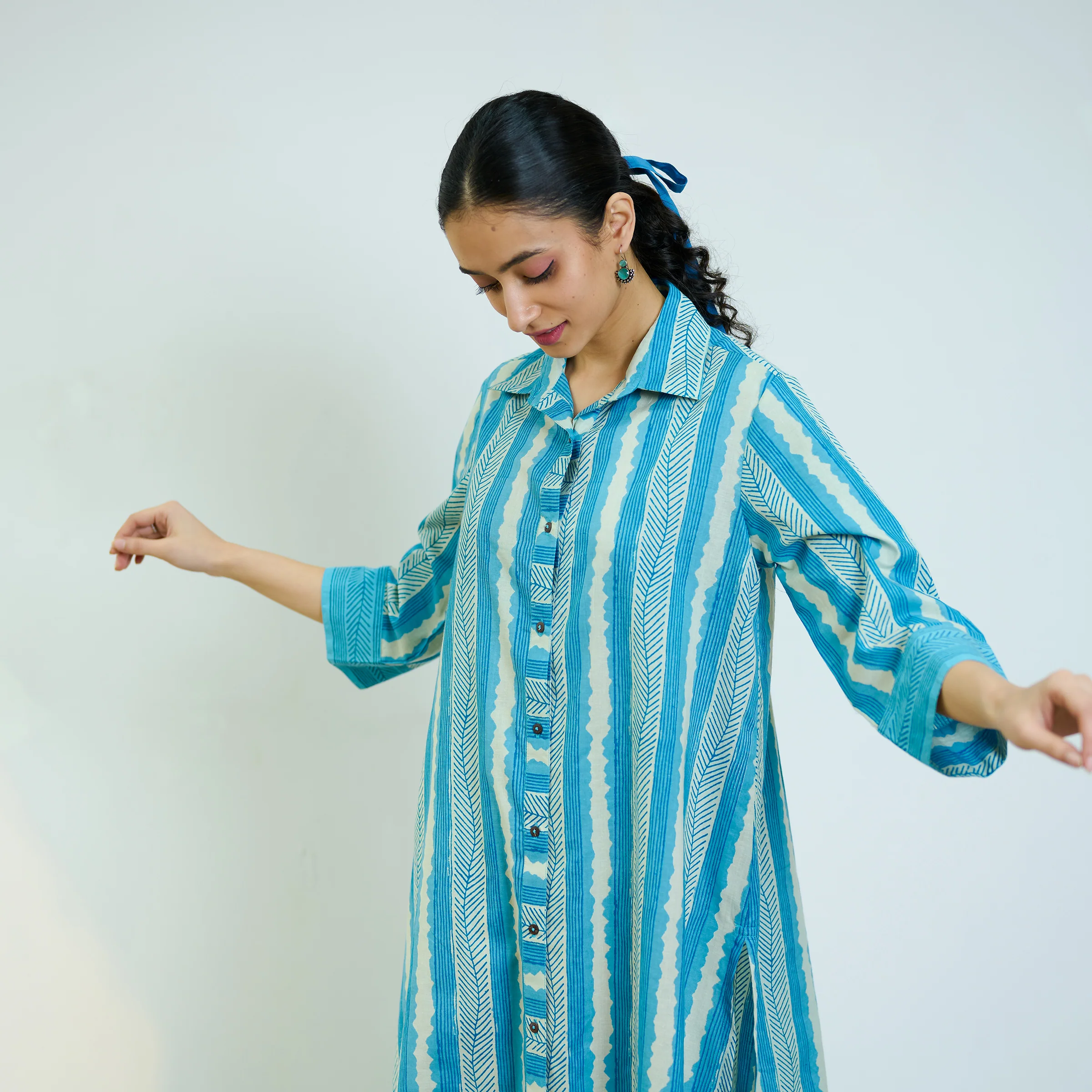 Sky Blue Cotton Shirt Kurta with Pant - Image 4