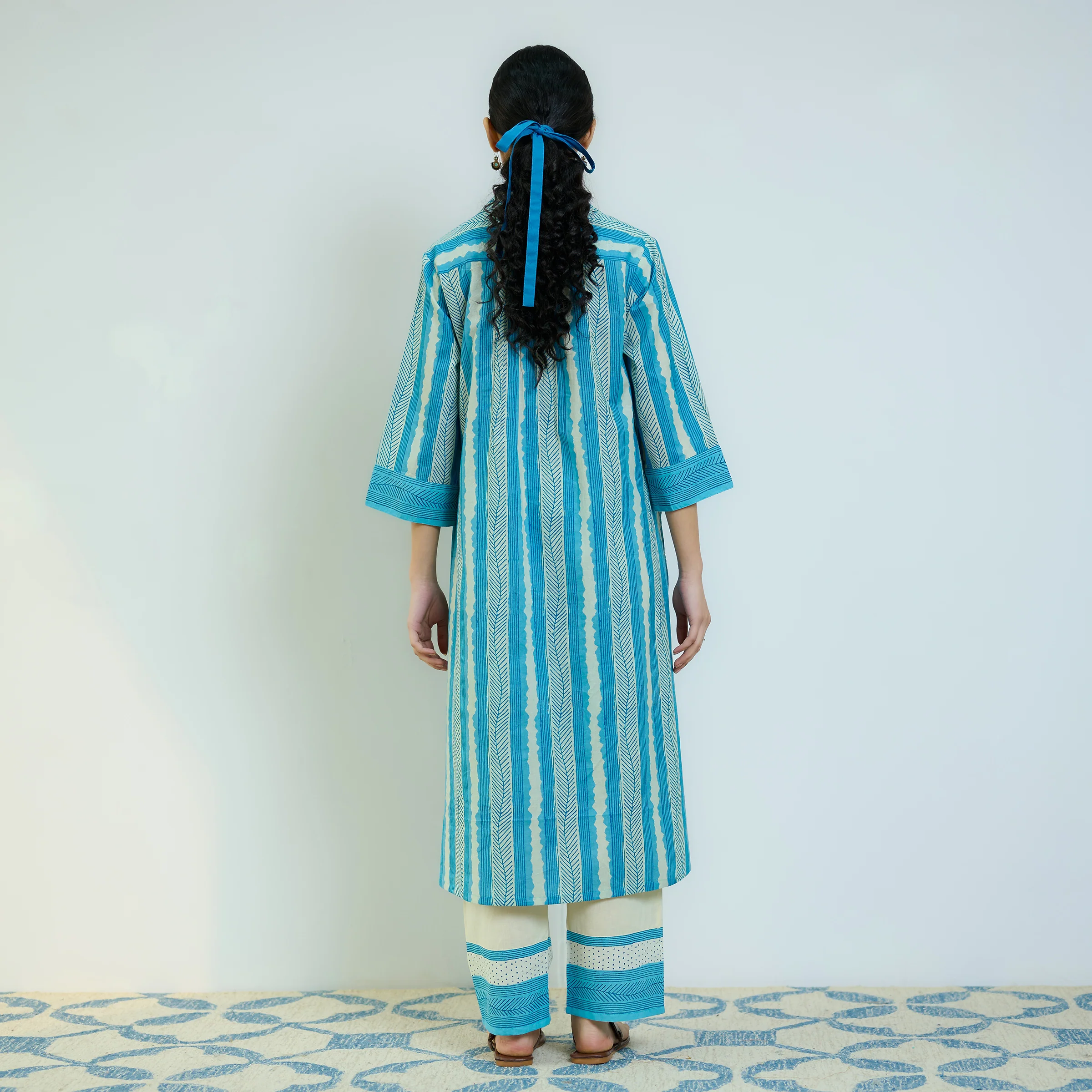 Sky Blue Cotton Shirt Kurta with Pant - Image 7