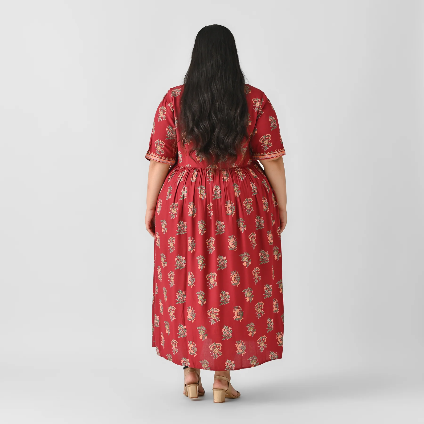 Slash Maroon V Neck Gathered Dress - SOM - Image 6