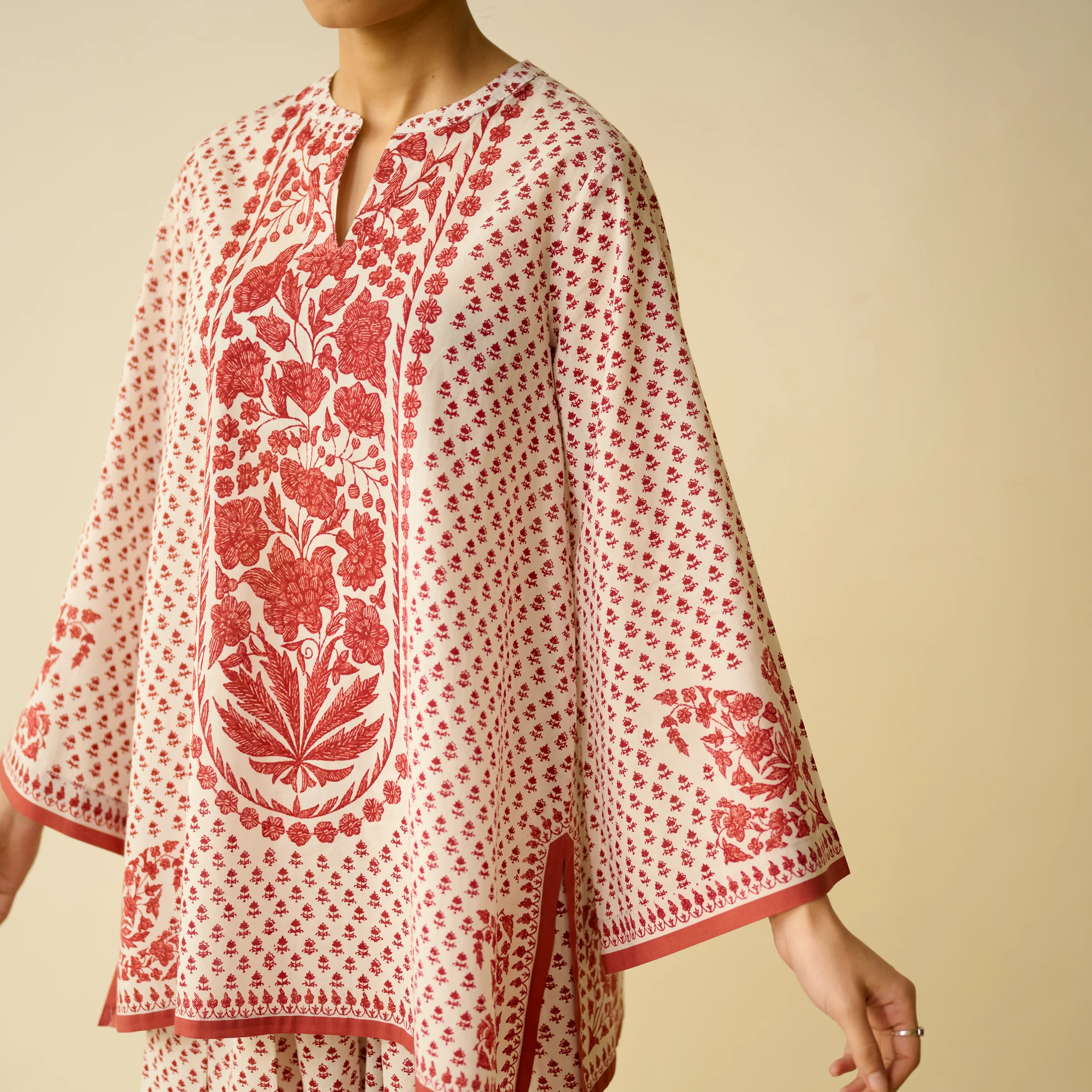 Smriti Bagh Mulmul Cotton Farsi Set - Brick Red - Image 2