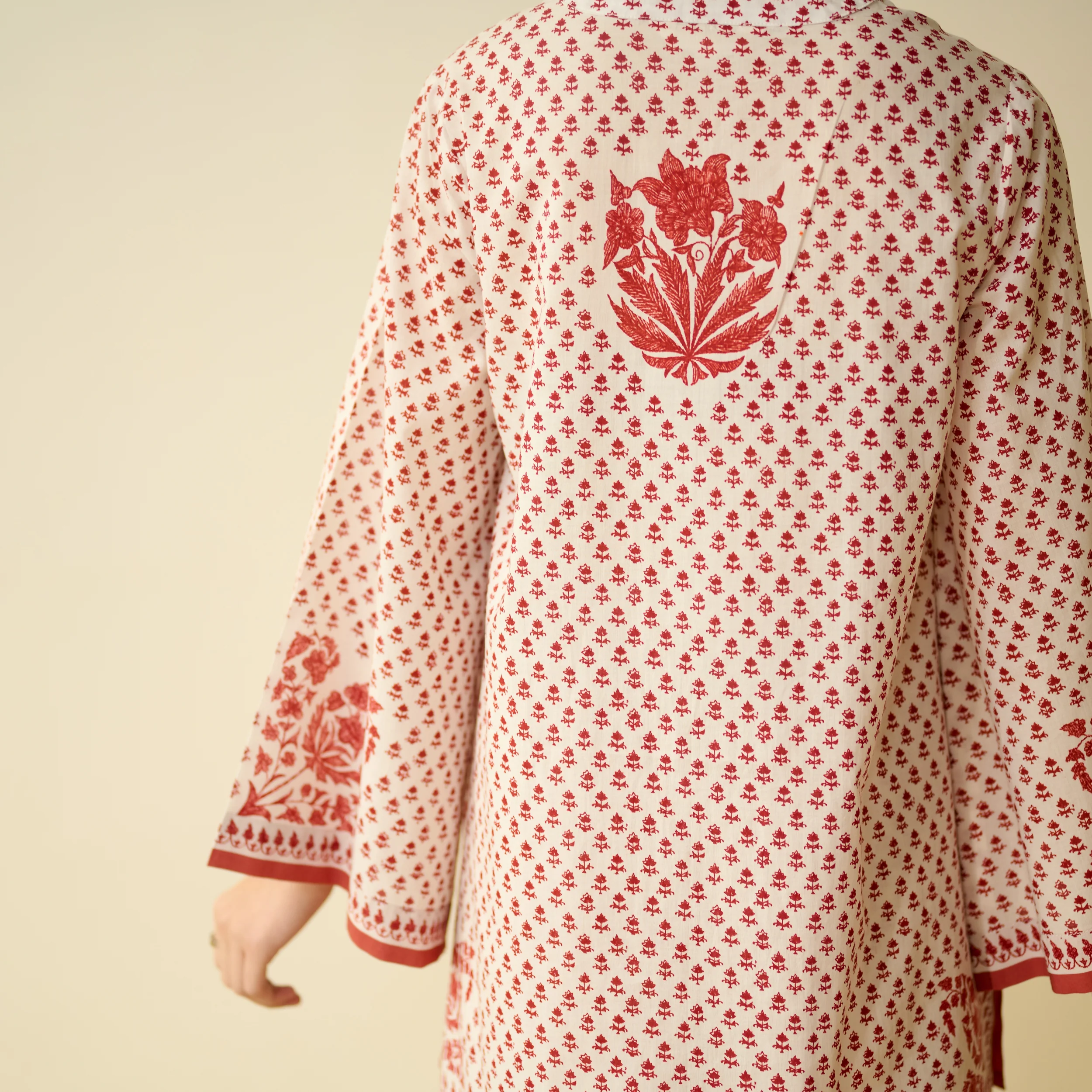 Smriti Bagh Mulmul Cotton Farsi Set - Brick Red - Image 3