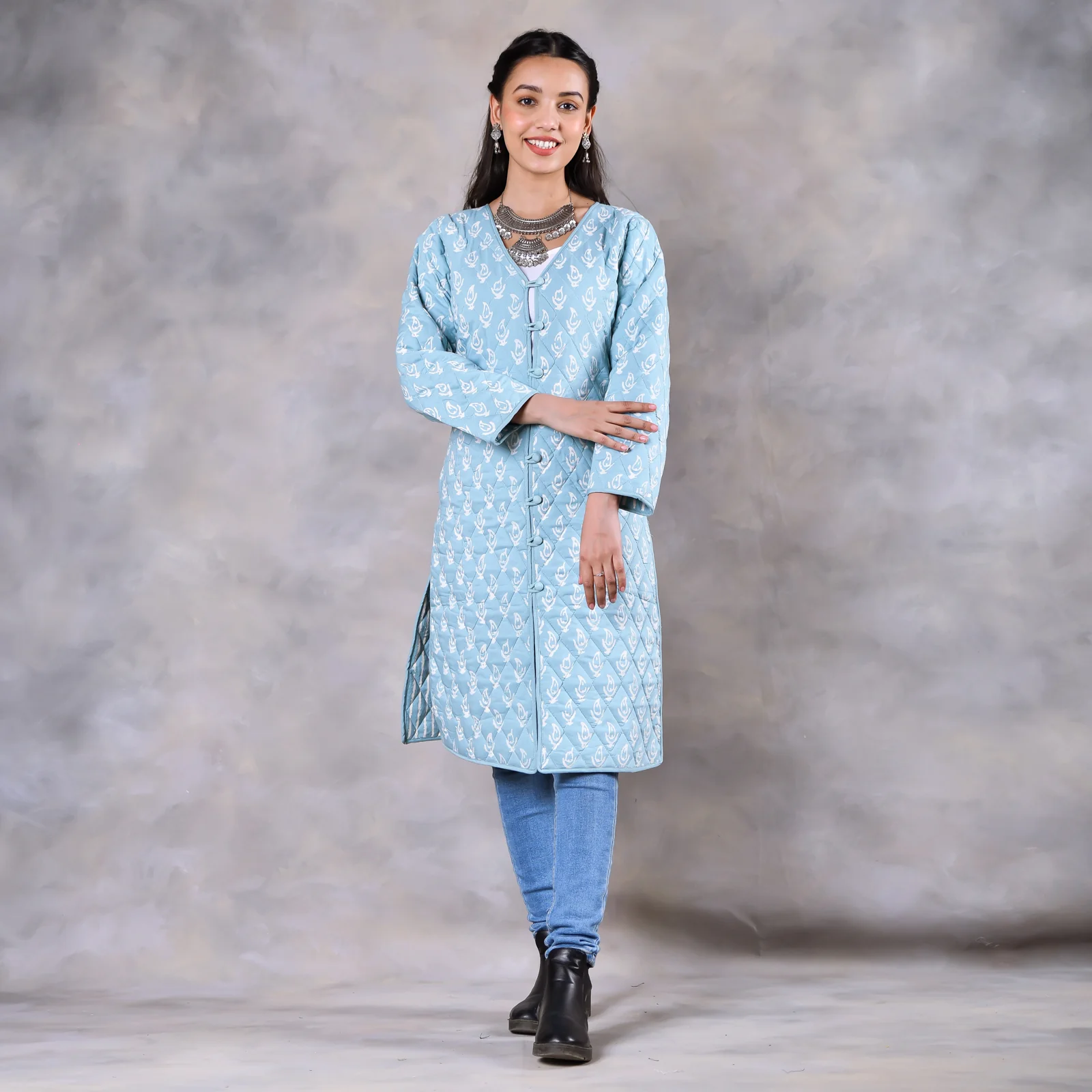 Snowdrop Powder Blue Reversible Quilted Jacket - Image 10