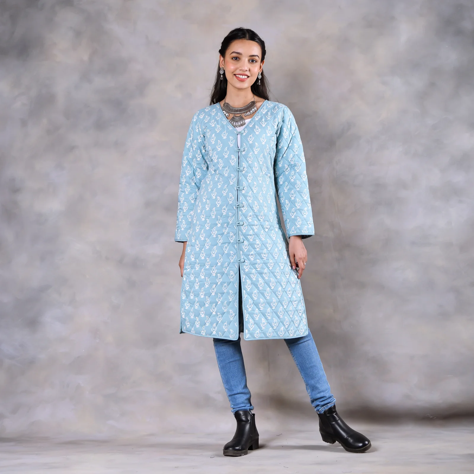 Snowdrop Powder Blue Reversible Quilted Jacket - Image 3