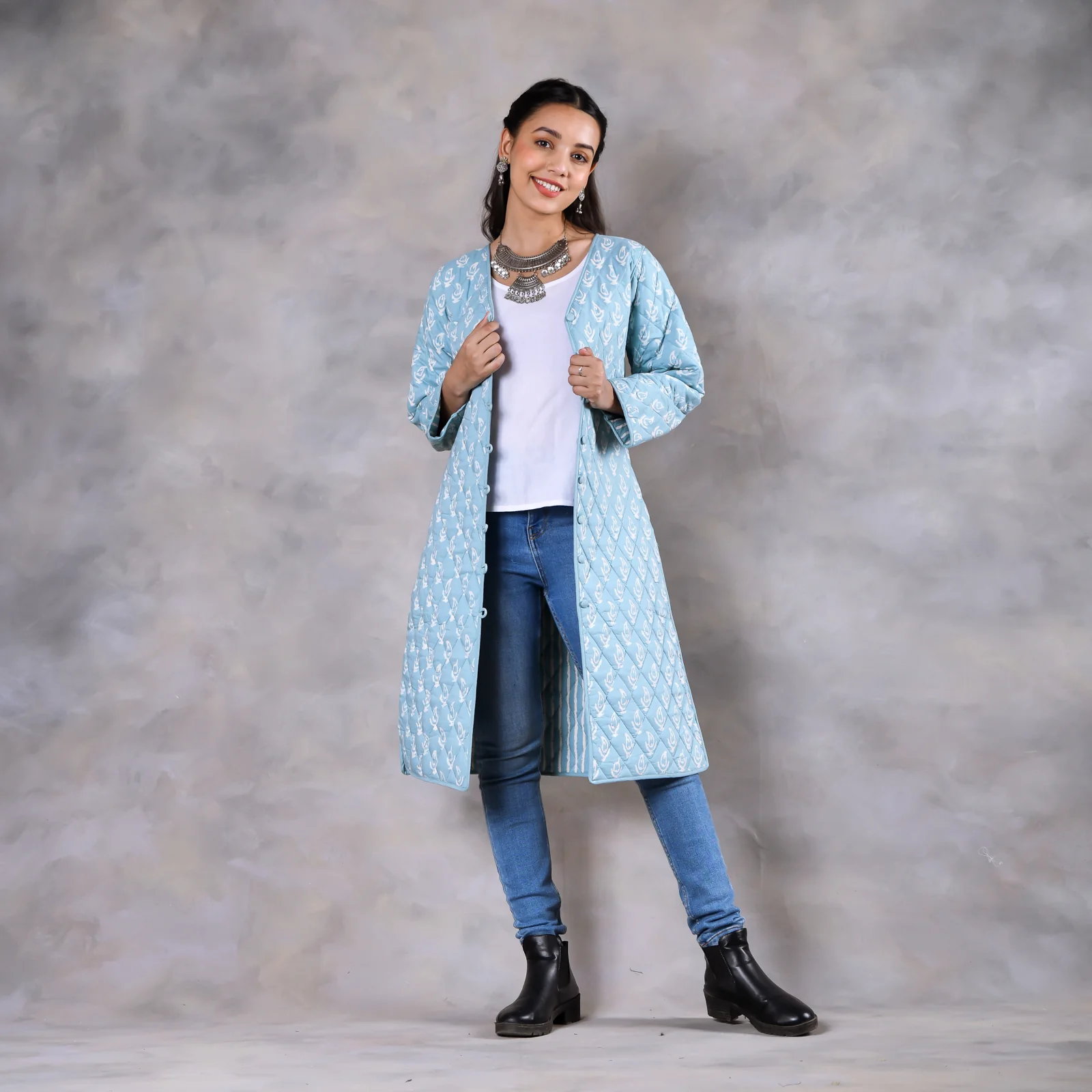 Snowdrop Powder Blue Reversible Quilted Jacket - Image 4