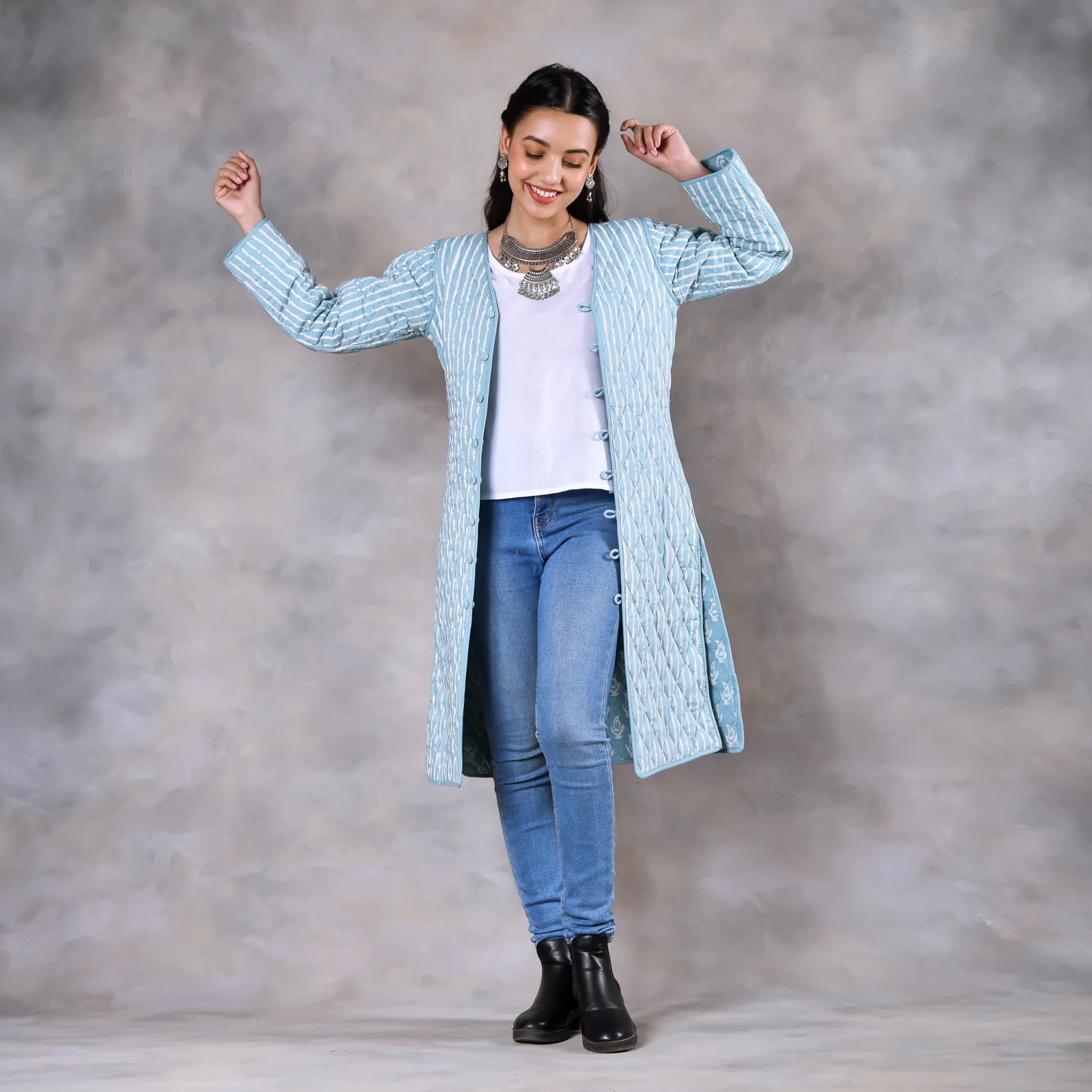 Snowdrop Powder Blue Reversible Quilted Jacket - Image 6