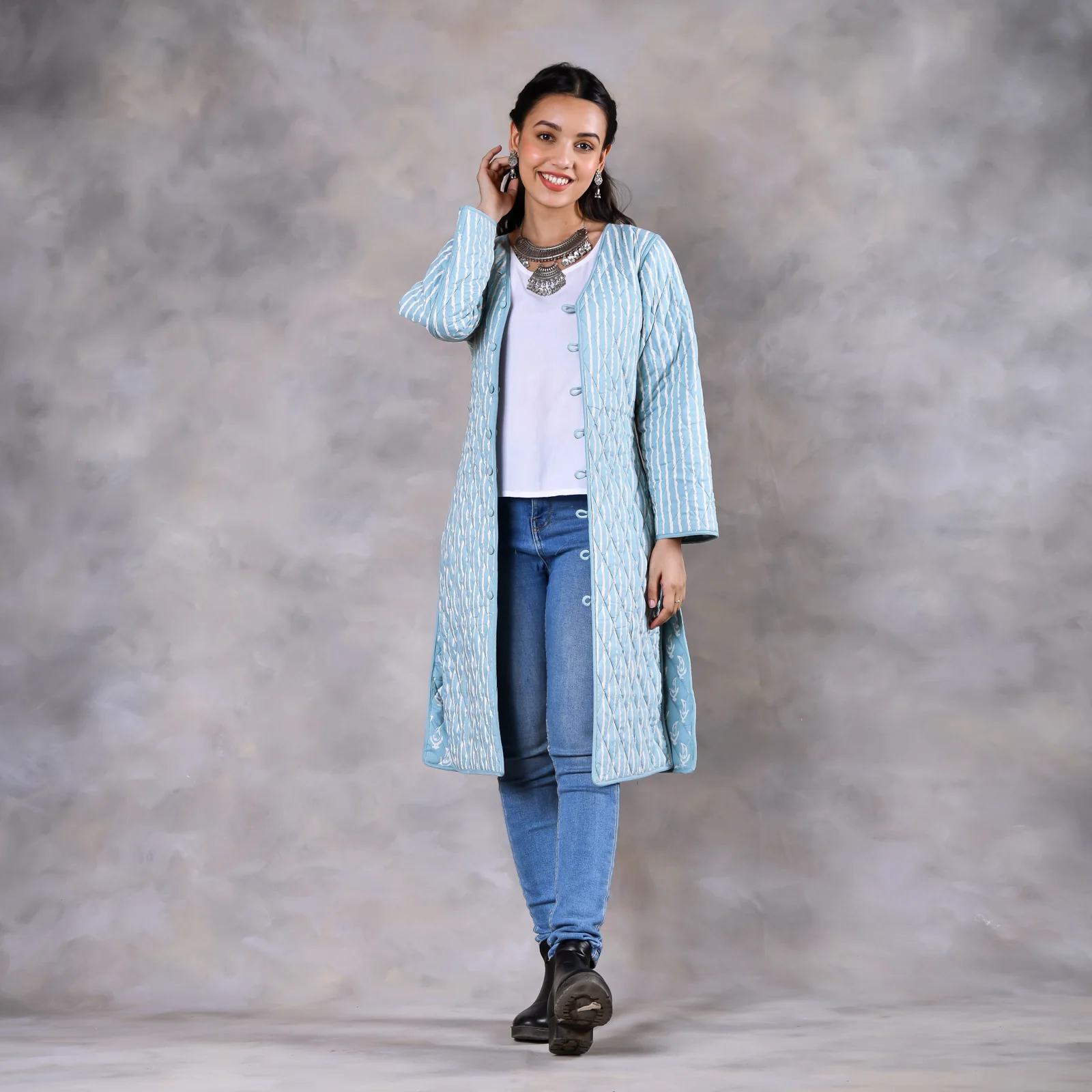 Snowdrop Powder Blue Reversible Quilted Jacket - Image 7