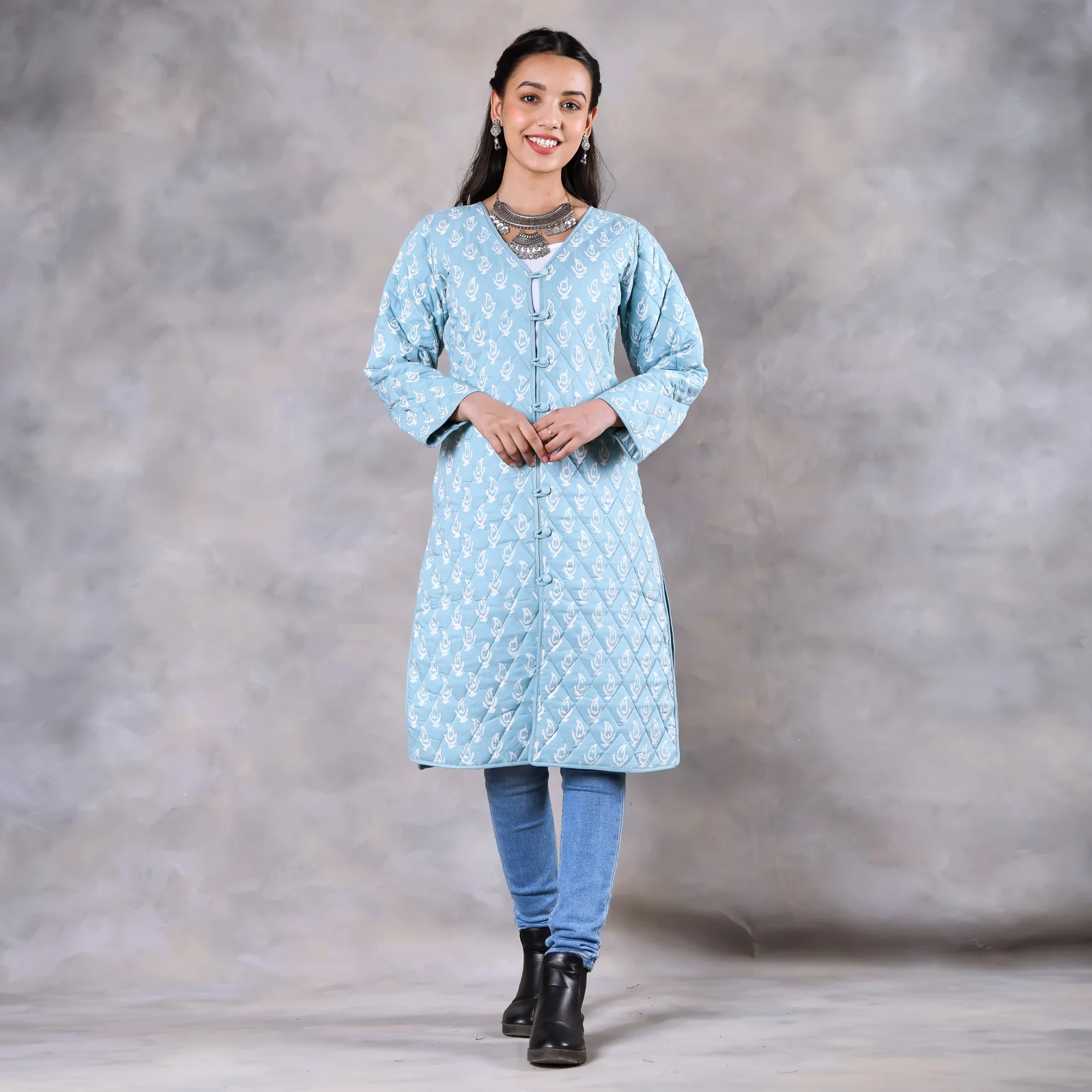 Snowdrop Powder Blue Reversible Quilted Jacket - Image 9