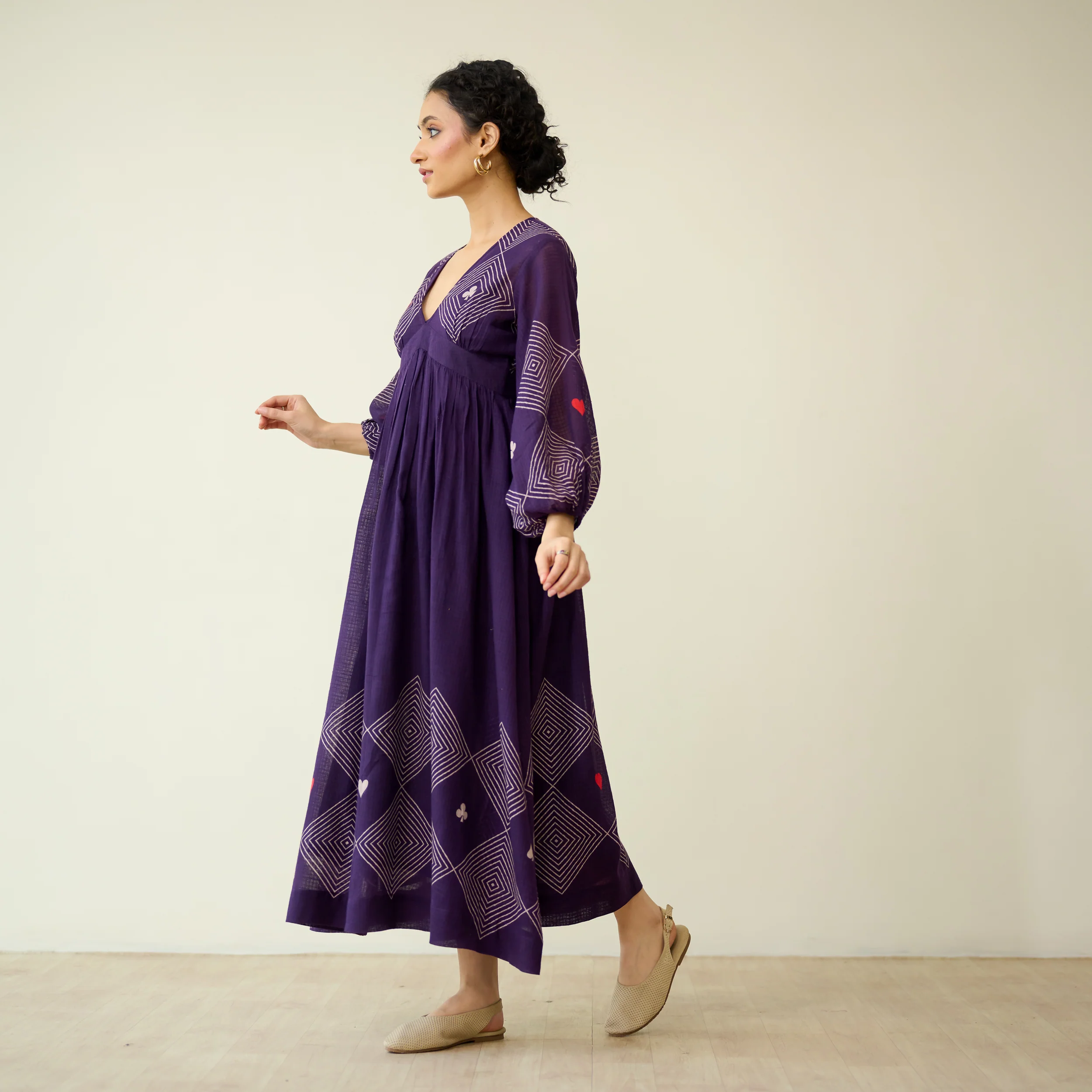 Solitaire Kota Doria Cotton Dress - Aubergine - Image 4