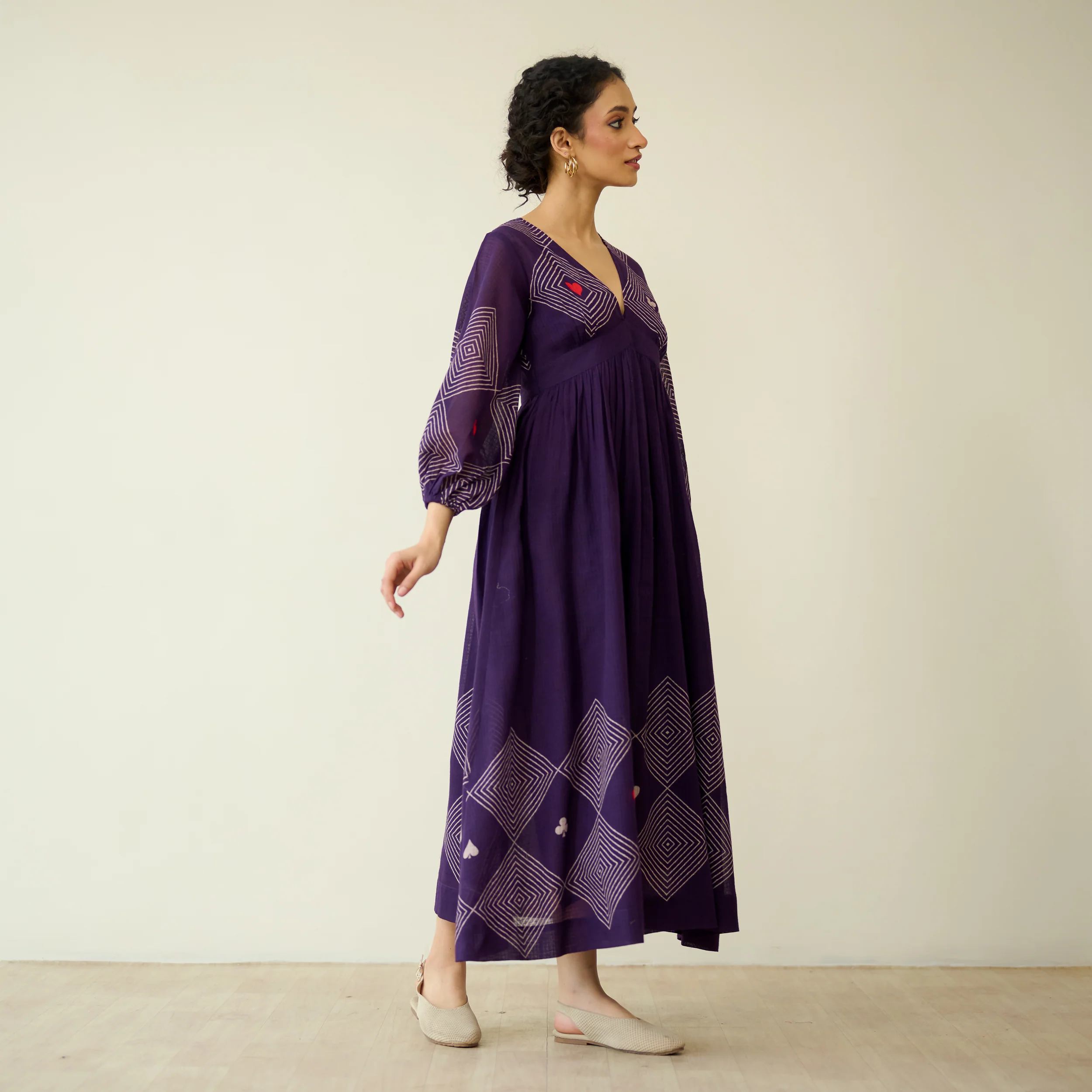 Solitaire Kota Doria Cotton Dress - Aubergine - Image 5