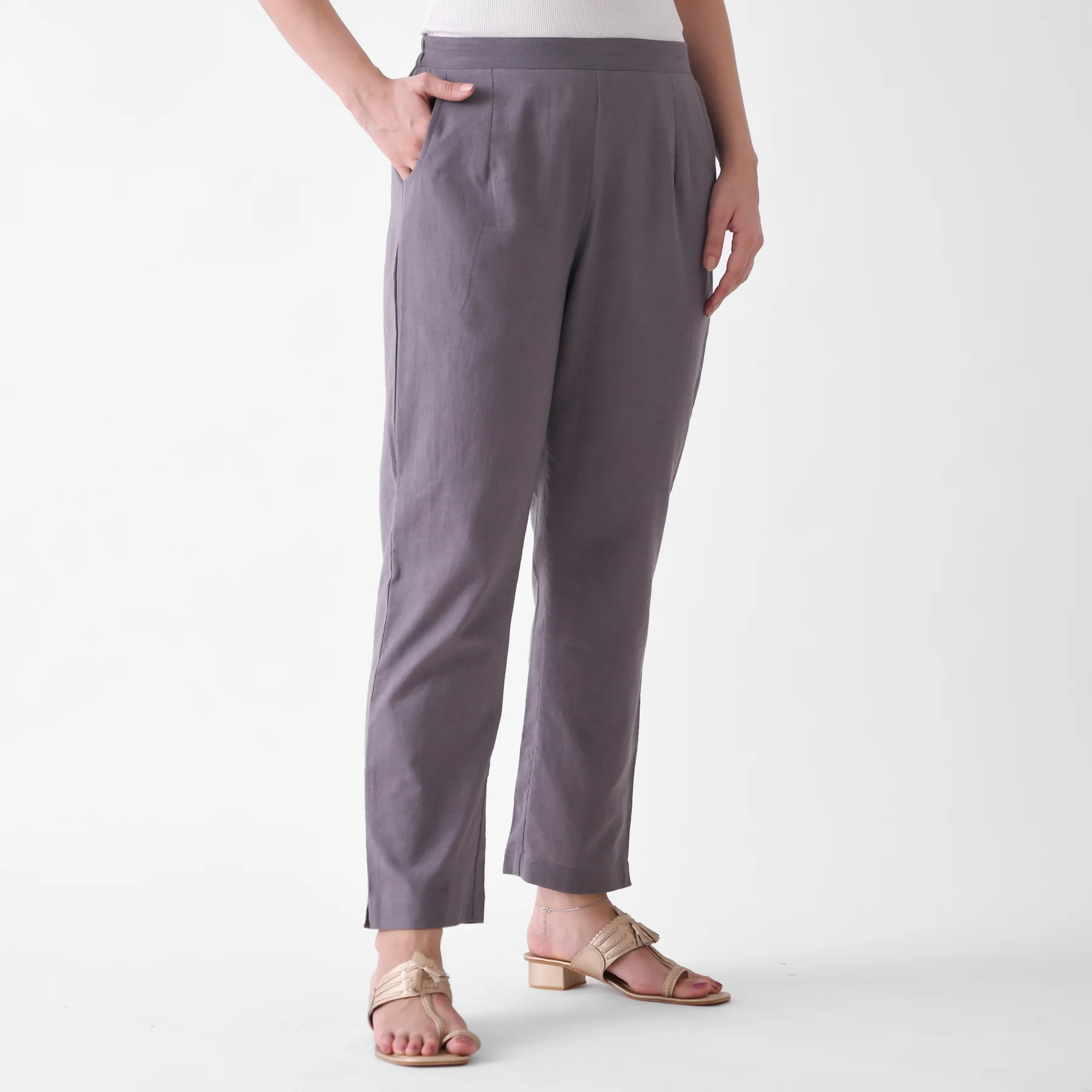 Steel Grey Cotton AMPM Pants - Image 8