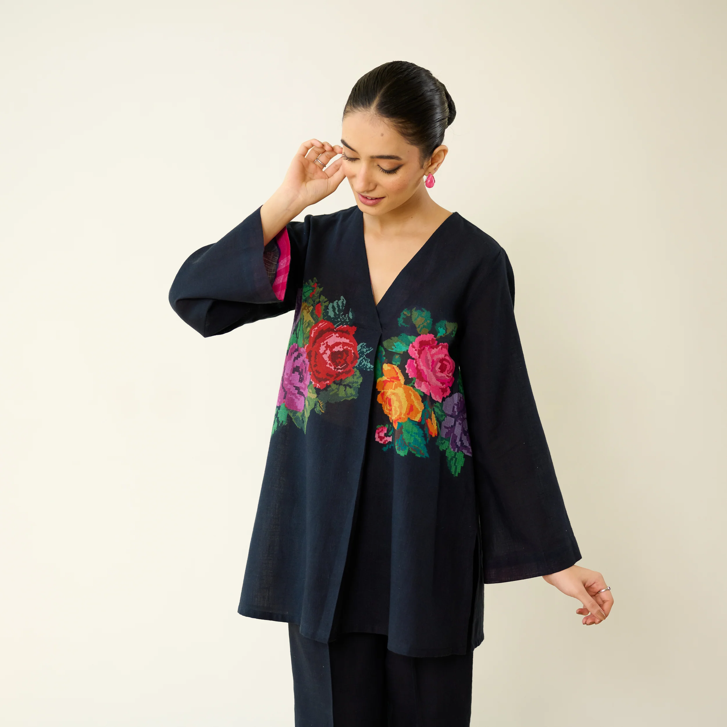 Stitch Rose Pure Slub Cotton Co-ord Set - Black - Image 5