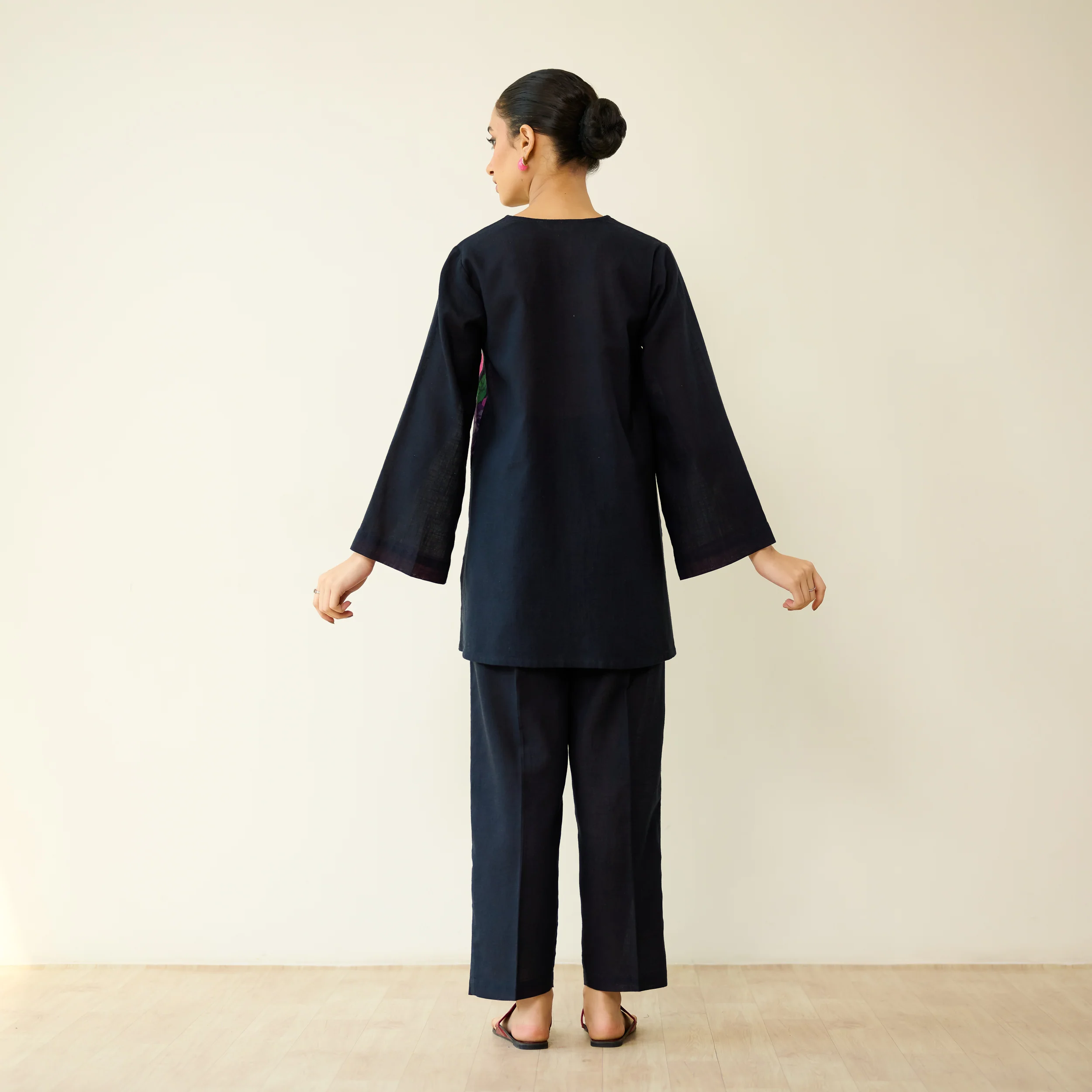 Stitch Rose Pure Slub Cotton Co-ord Set - Black - Image 7
