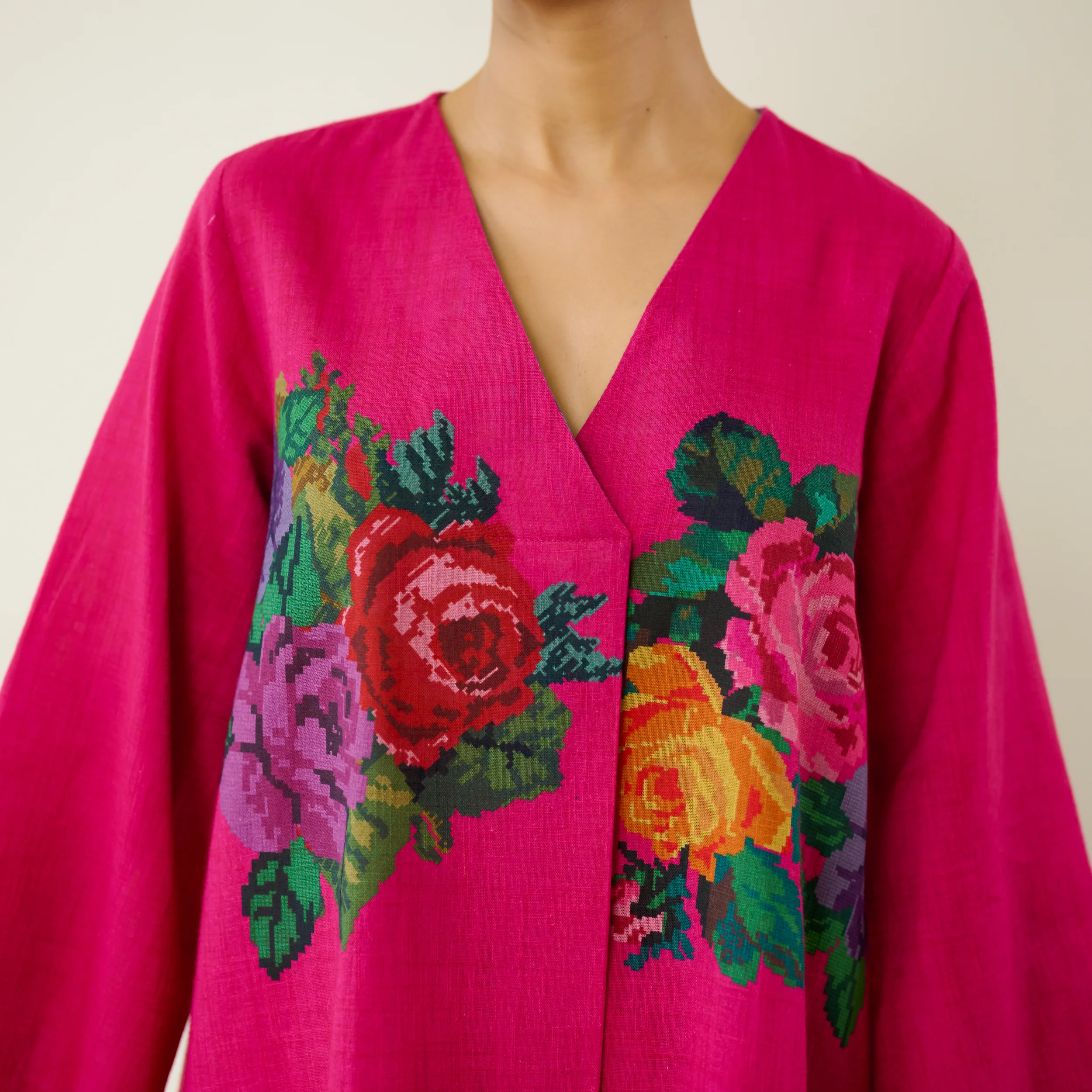 Stitch Rose Pure Slub Cotton Co-ord Set - Fuschia - Image 2