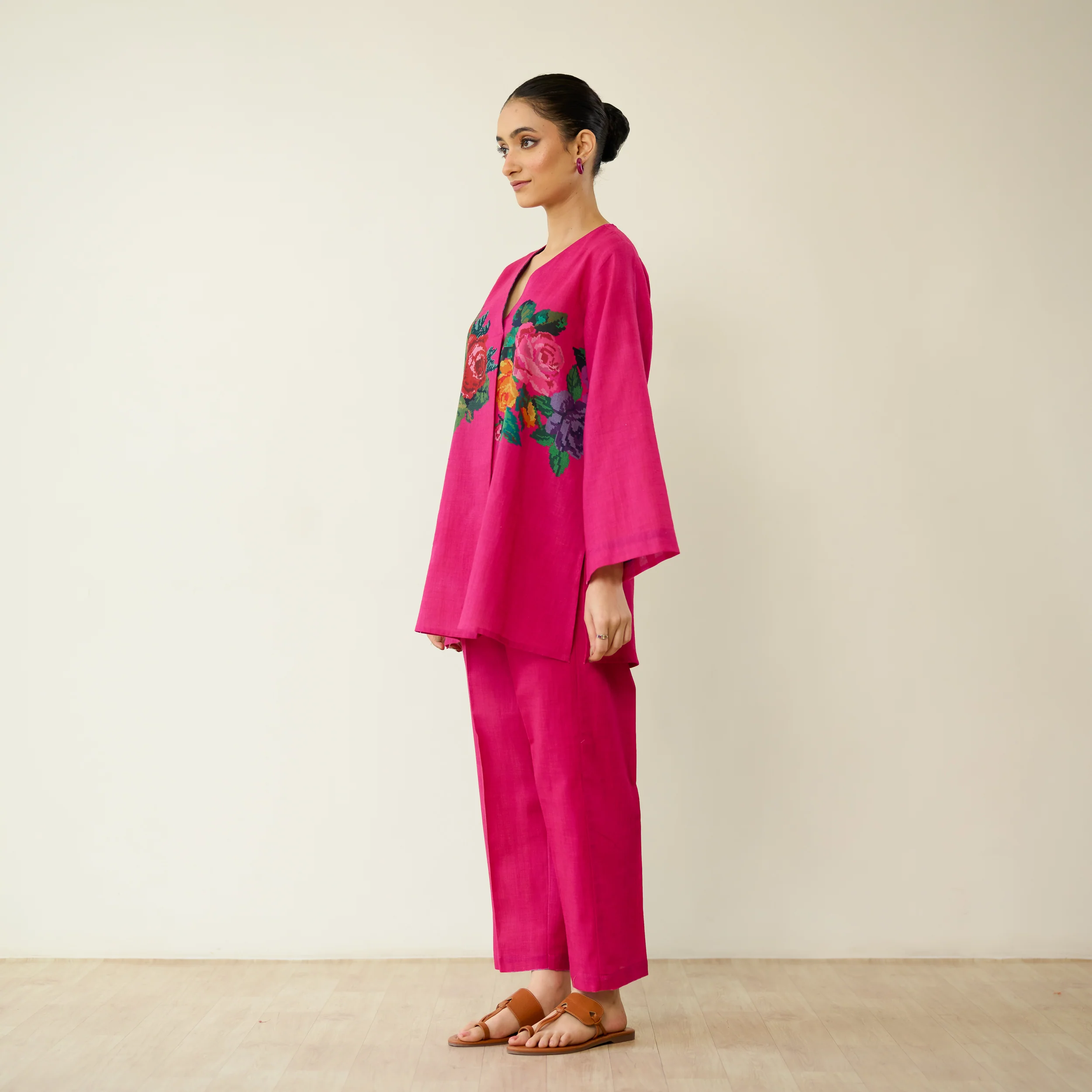 Stitch Rose Pure Slub Cotton Co-ord Set - Fuschia - Image 5