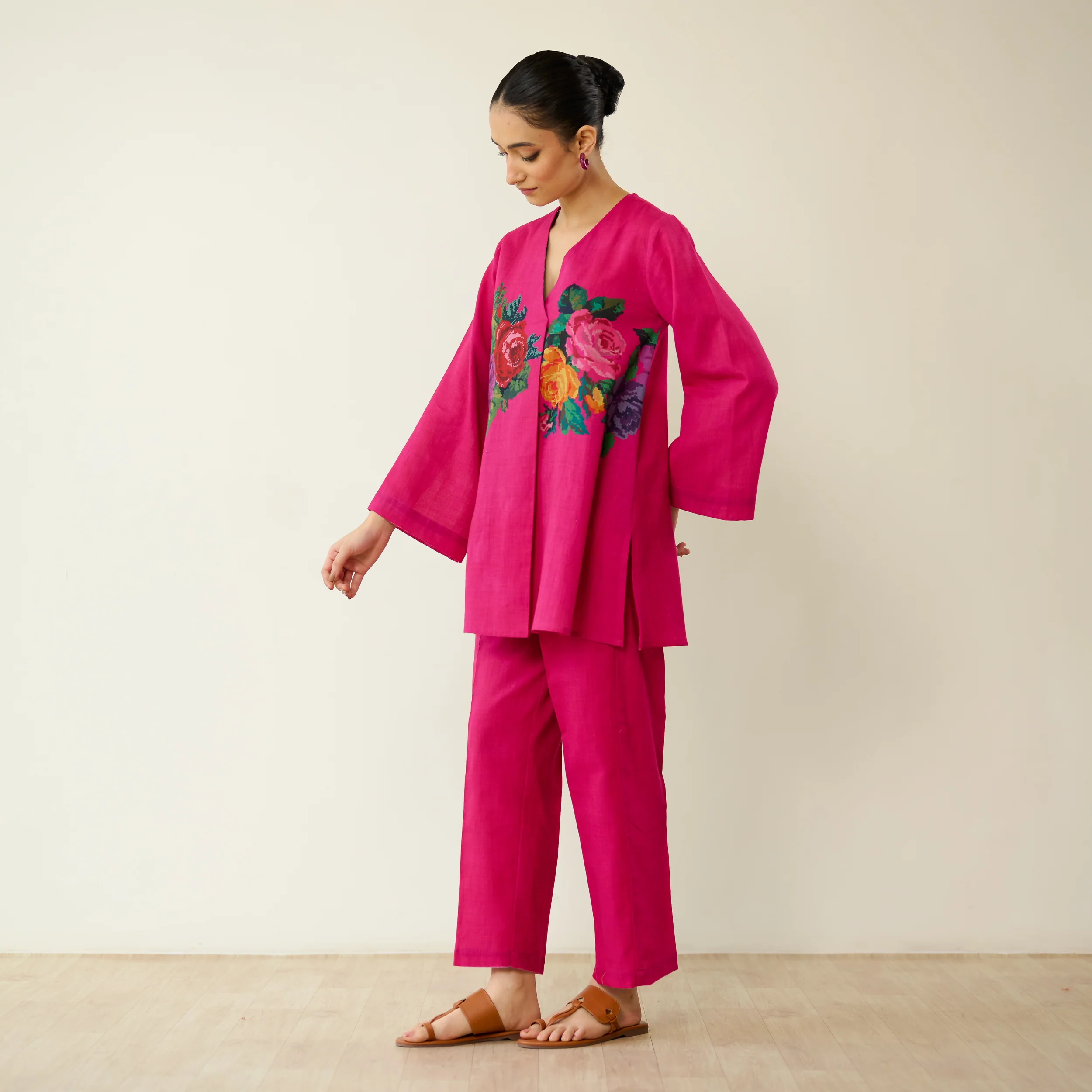 Stitch Rose Pure Slub Cotton Co-ord Set - Fuschia - Image 6
