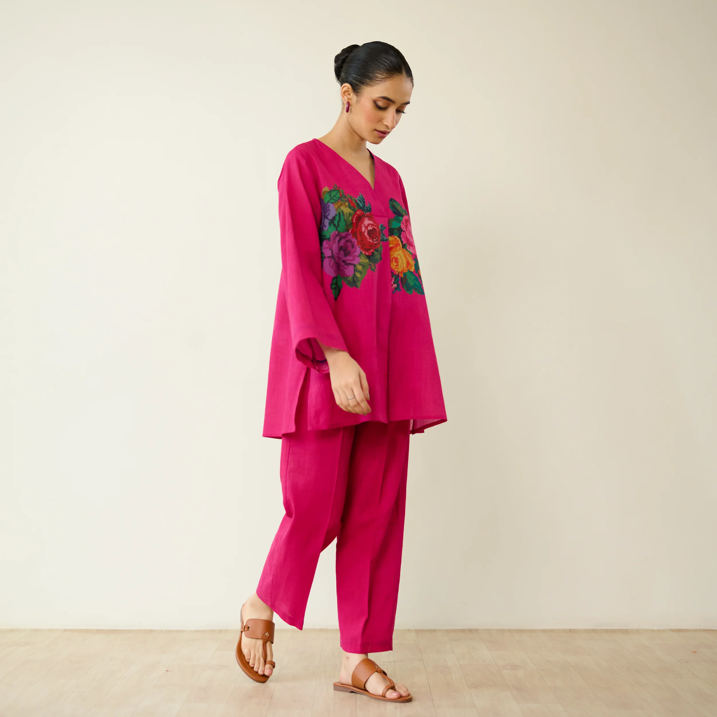 Stitch Rose Pure Slub Cotton Co-ord Set - Fuschia - Image 7