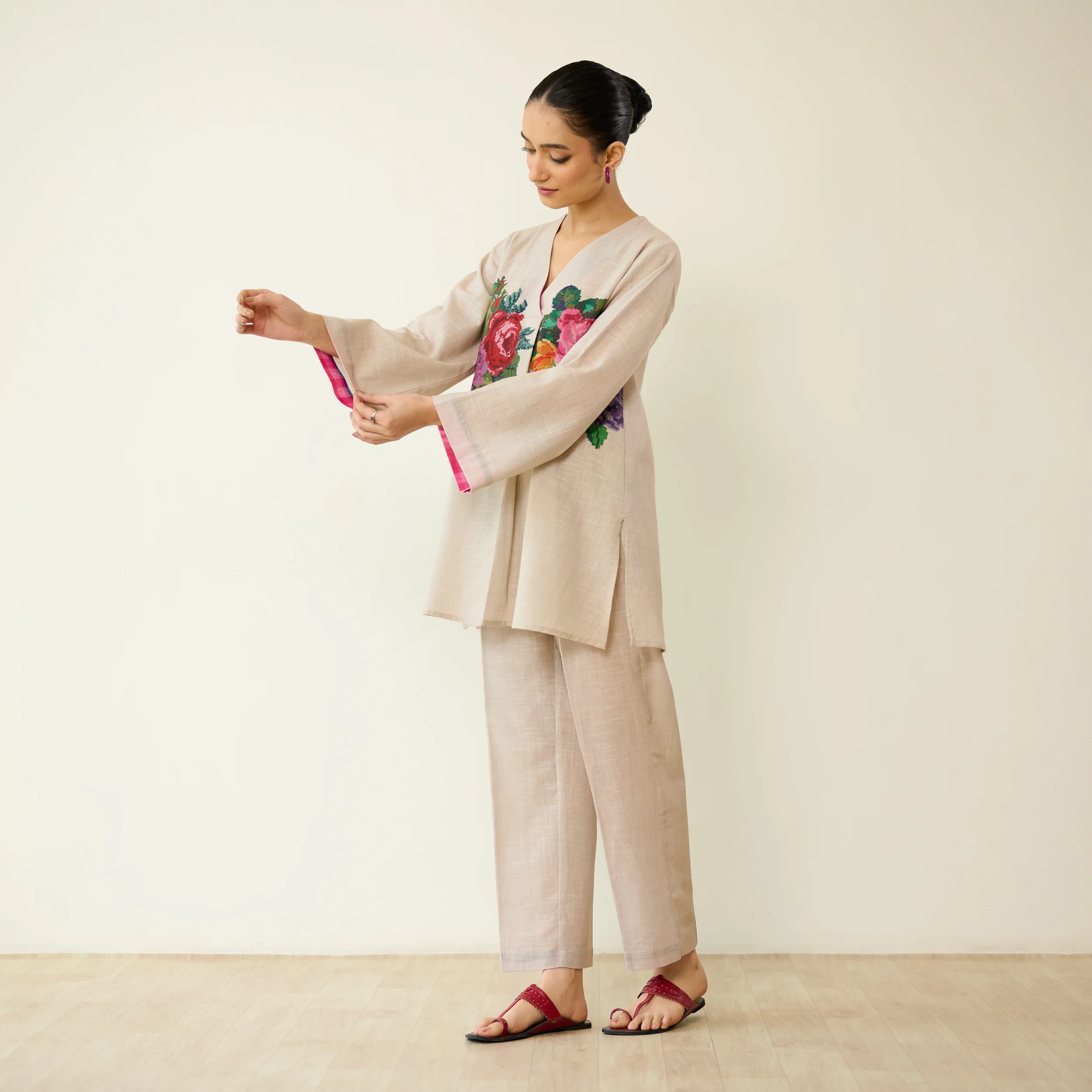 Stitch Rose Pure Slub Cotton Co-ord Set - Off White - Image 5