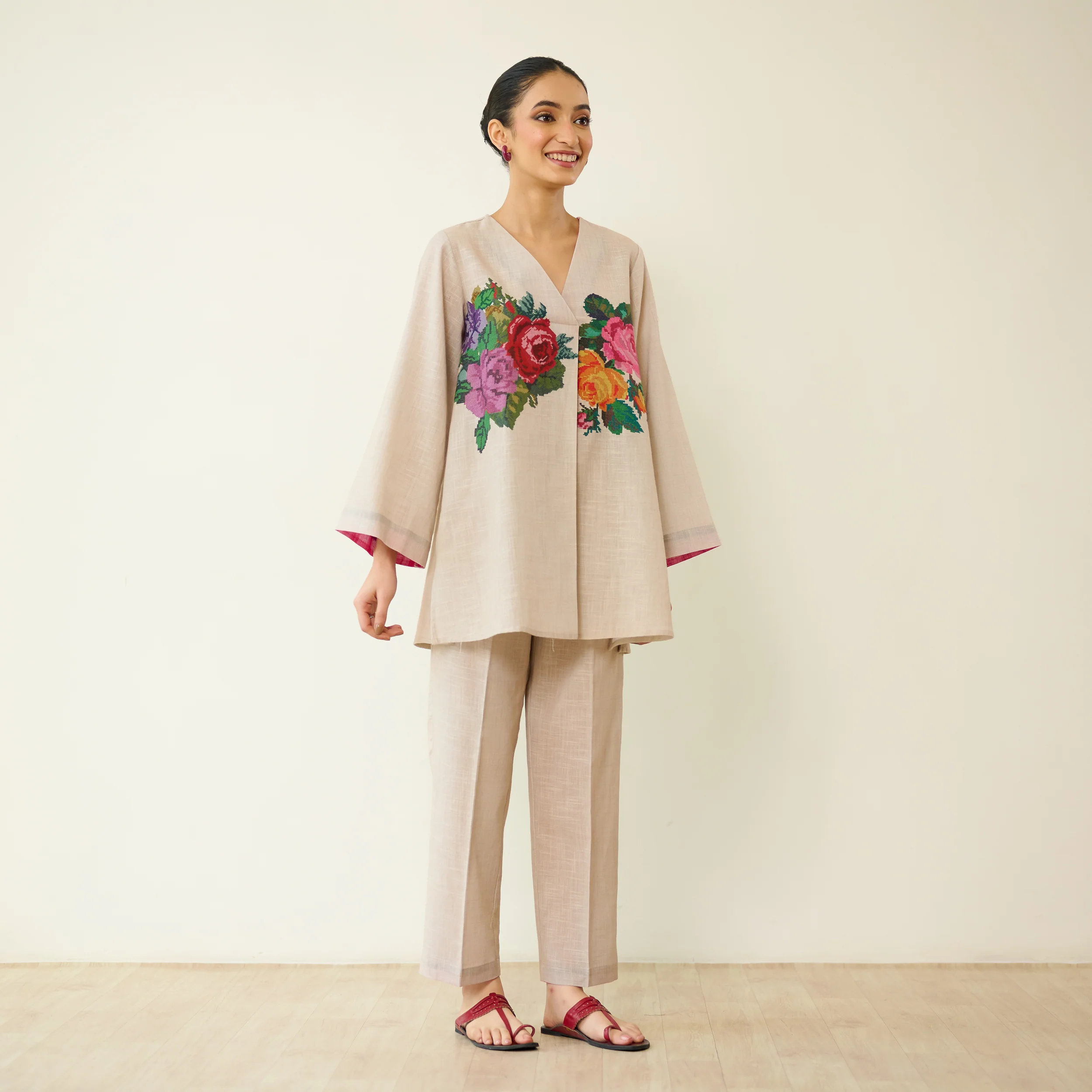 Stitch Rose Pure Slub Cotton Co-ord Set - Off White - Image 6