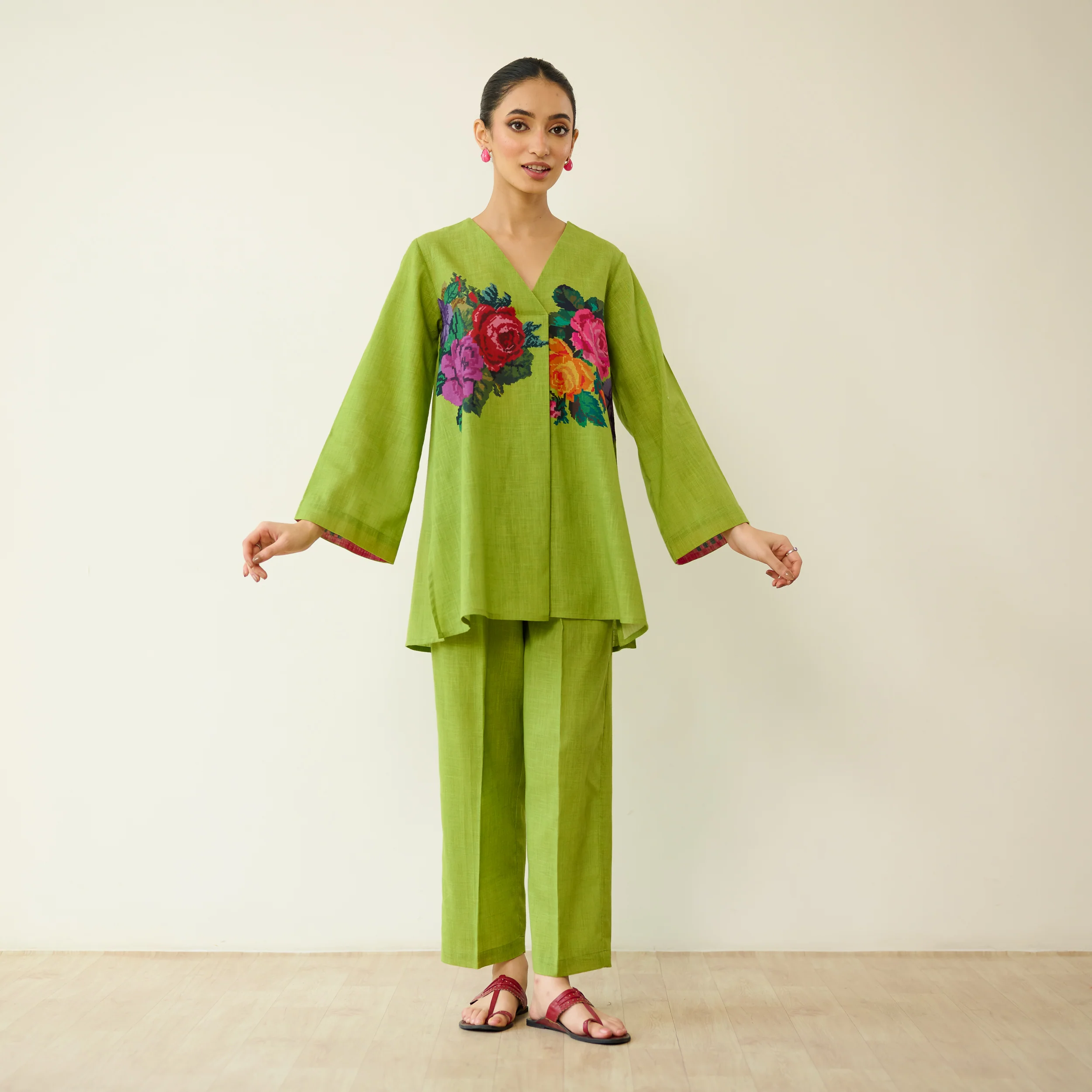 Stitch Rose Pure Slub Cotton Co-ord Set - Olive - Image 3