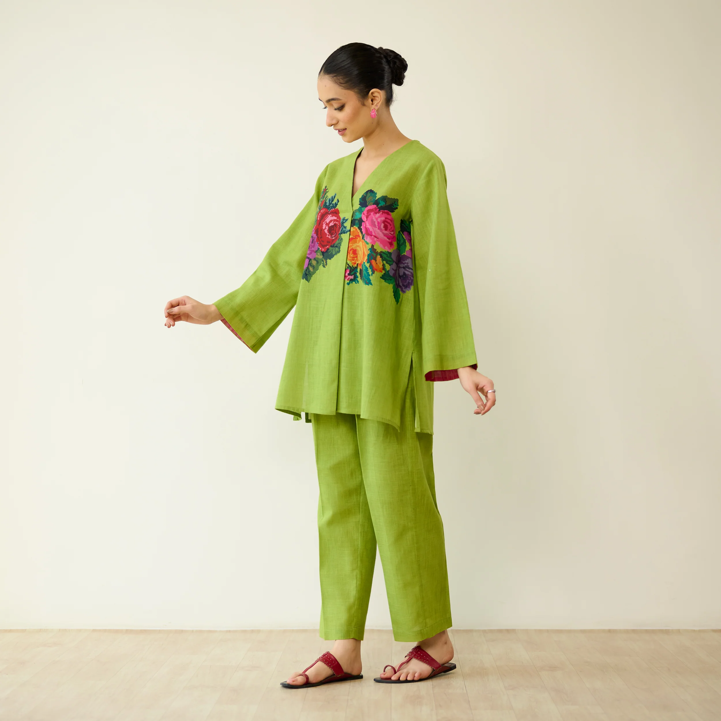 Stitch Rose Pure Slub Cotton Co-ord Set - Olive - Image 5