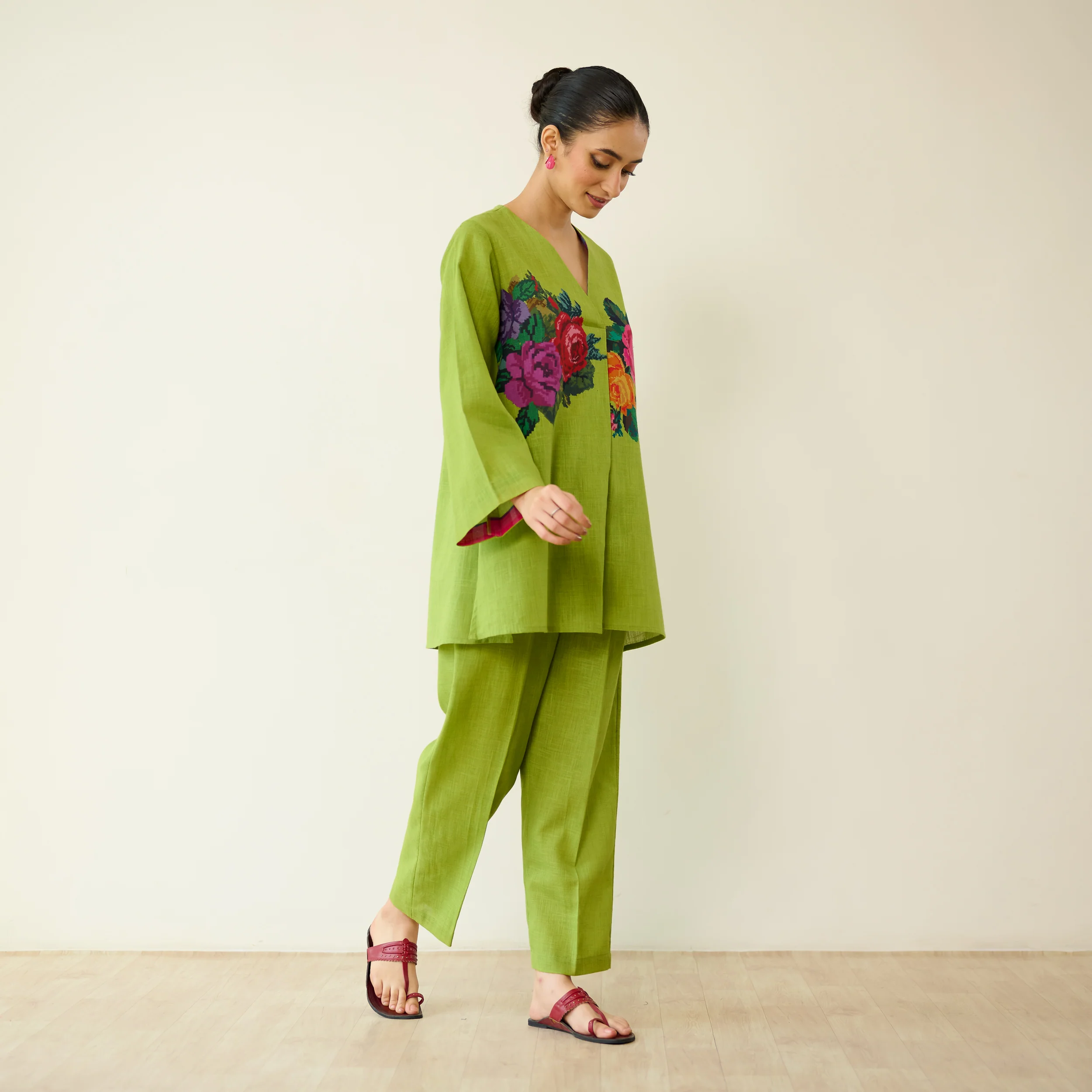 Stitch Rose Pure Slub Cotton Co-ord Set - Olive - Image 6
