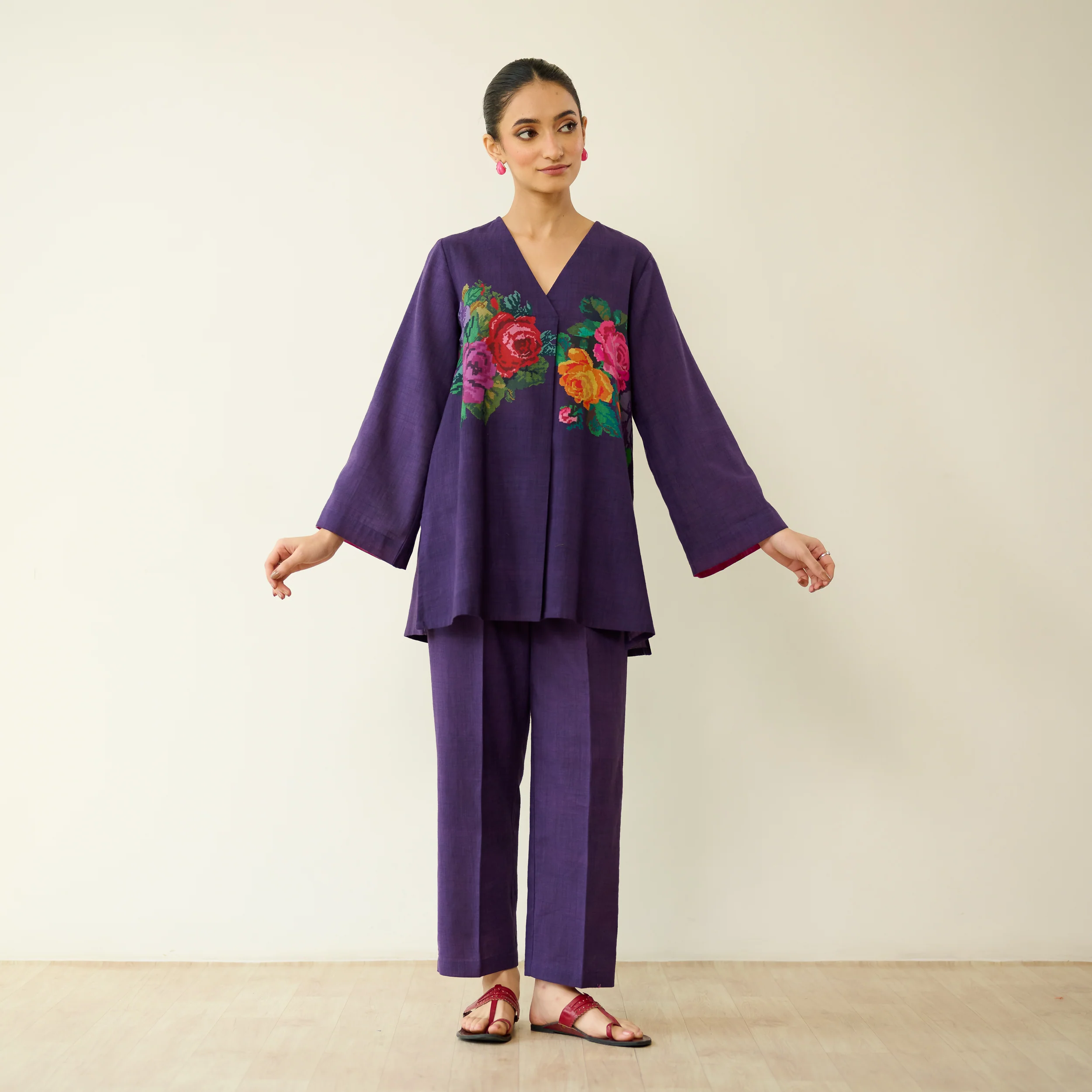 Stitch Rose Pure Slub Cotton Co-ord Set - Violet - Image 3