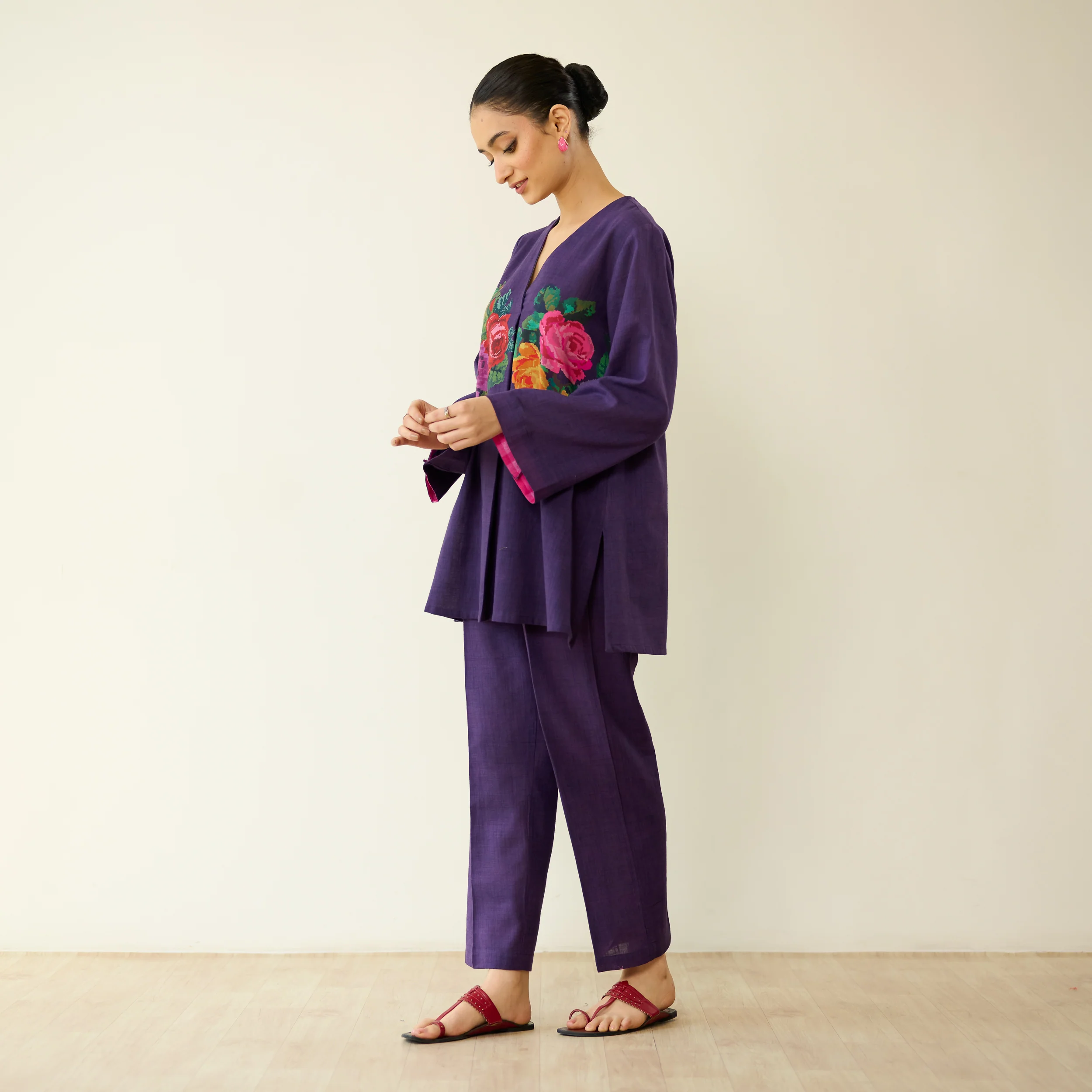 Stitch Rose Pure Slub Cotton Co-ord Set - Violet - Image 4