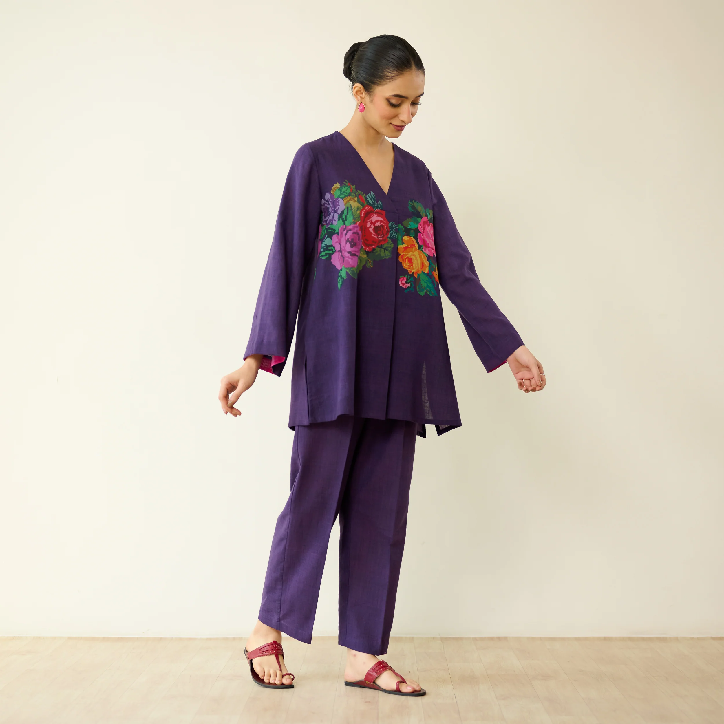 Stitch Rose Pure Slub Cotton Co-ord Set - Violet - Image 5