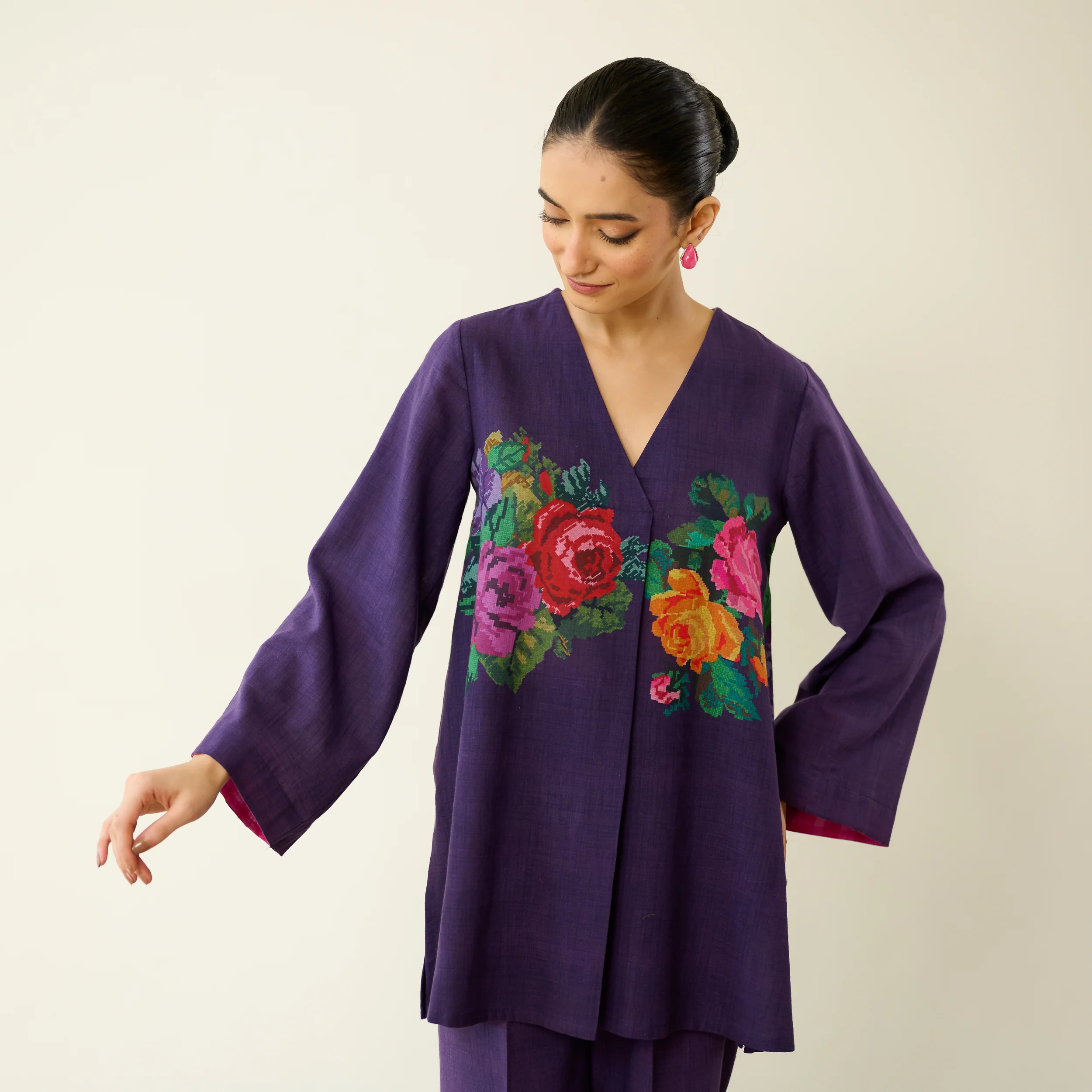 Stitch Rose Pure Slub Cotton Co-ord Set - Violet - Image 6