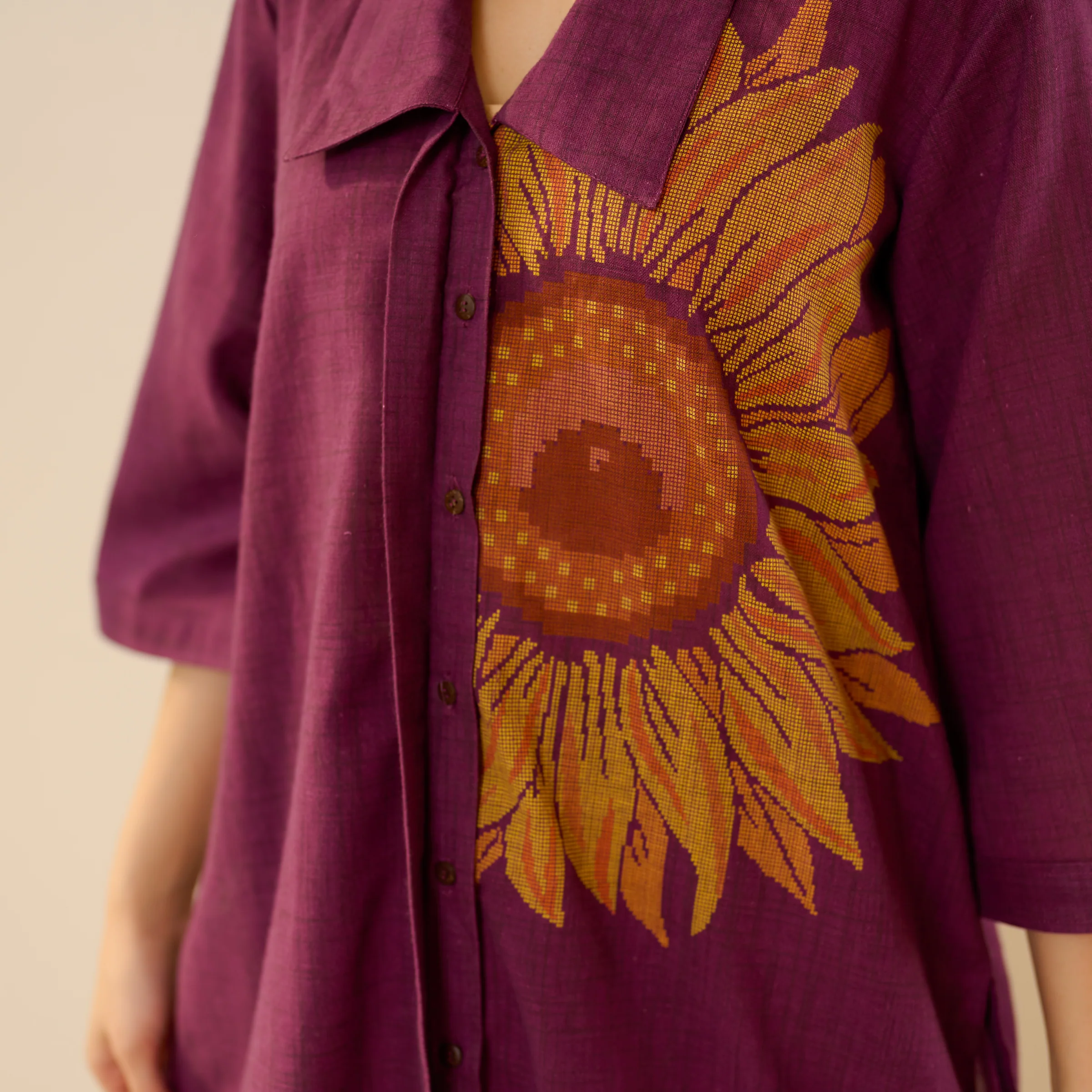 Sunflower Slub Cotton Co-ord Set - Burgundy - Image 3