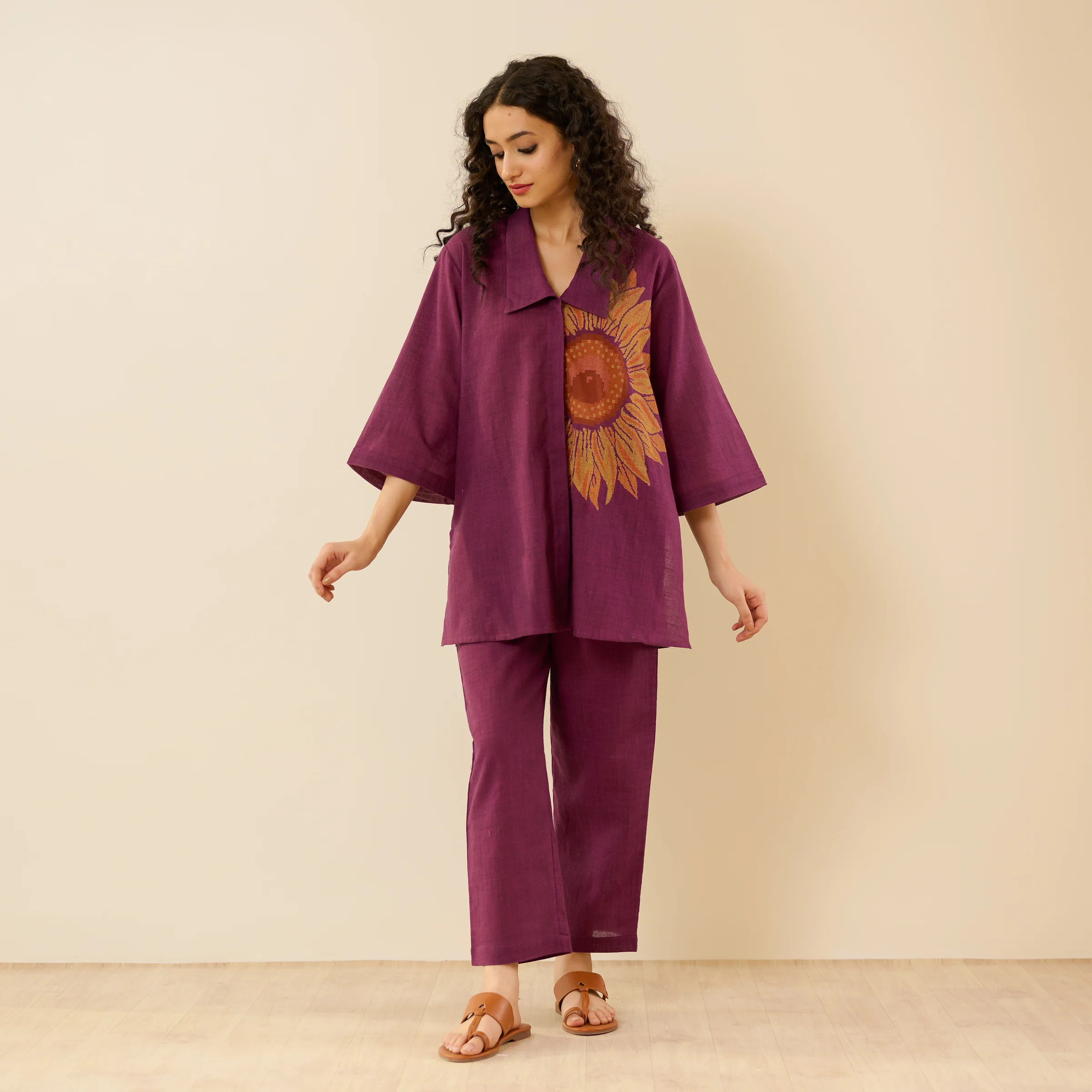 Sunflower Slub Cotton Co-ord Set - Burgundy - Image 5