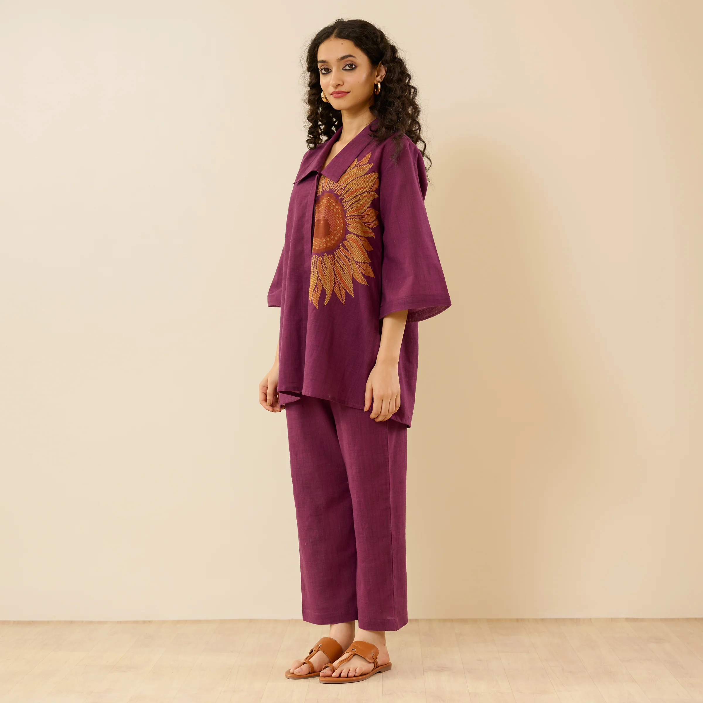 Sunflower Slub Cotton Co-ord Set - Burgundy - Image 6