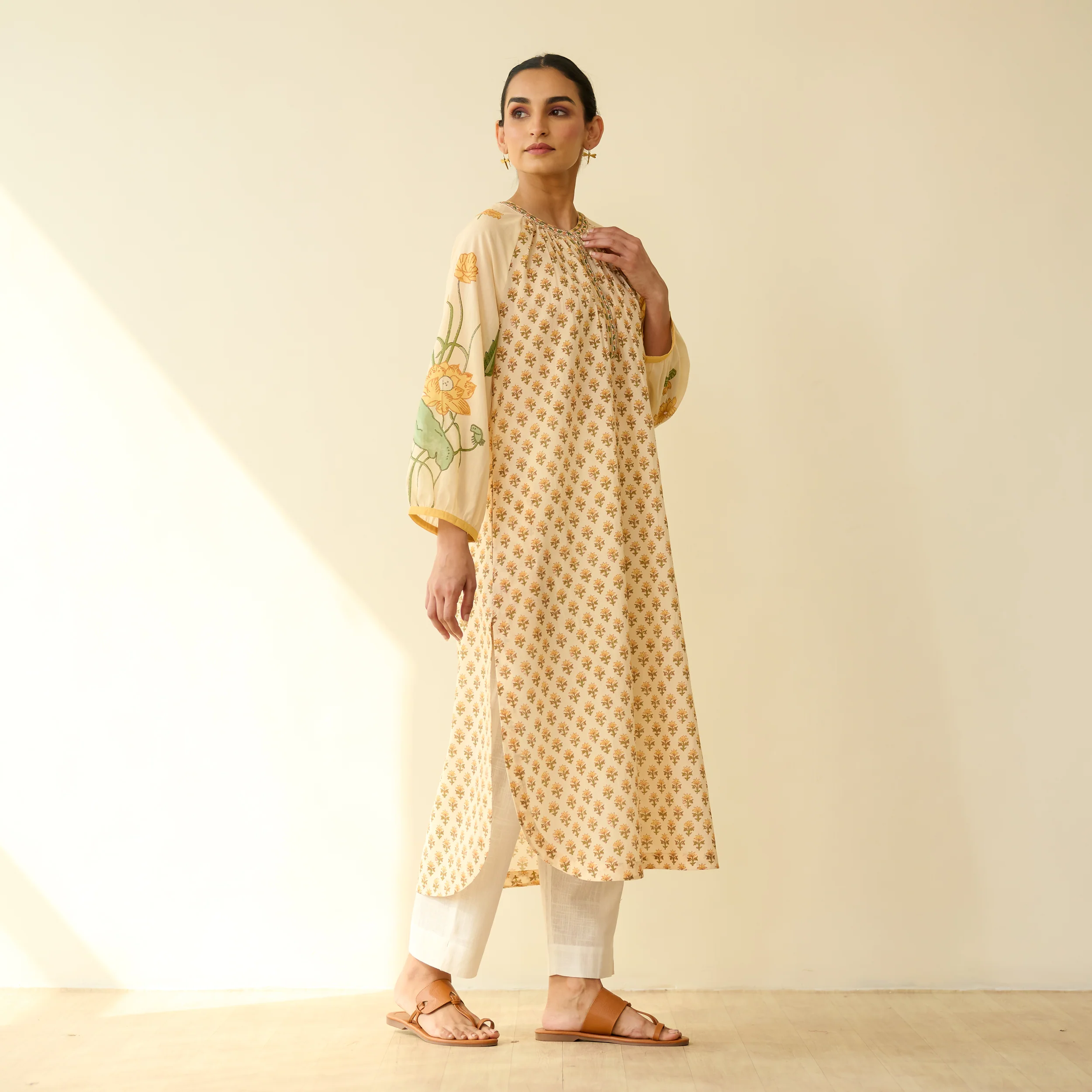 Sunlit Lotus Mulmul Cotton Everyday Kurta - Butter Yellow - Image 3