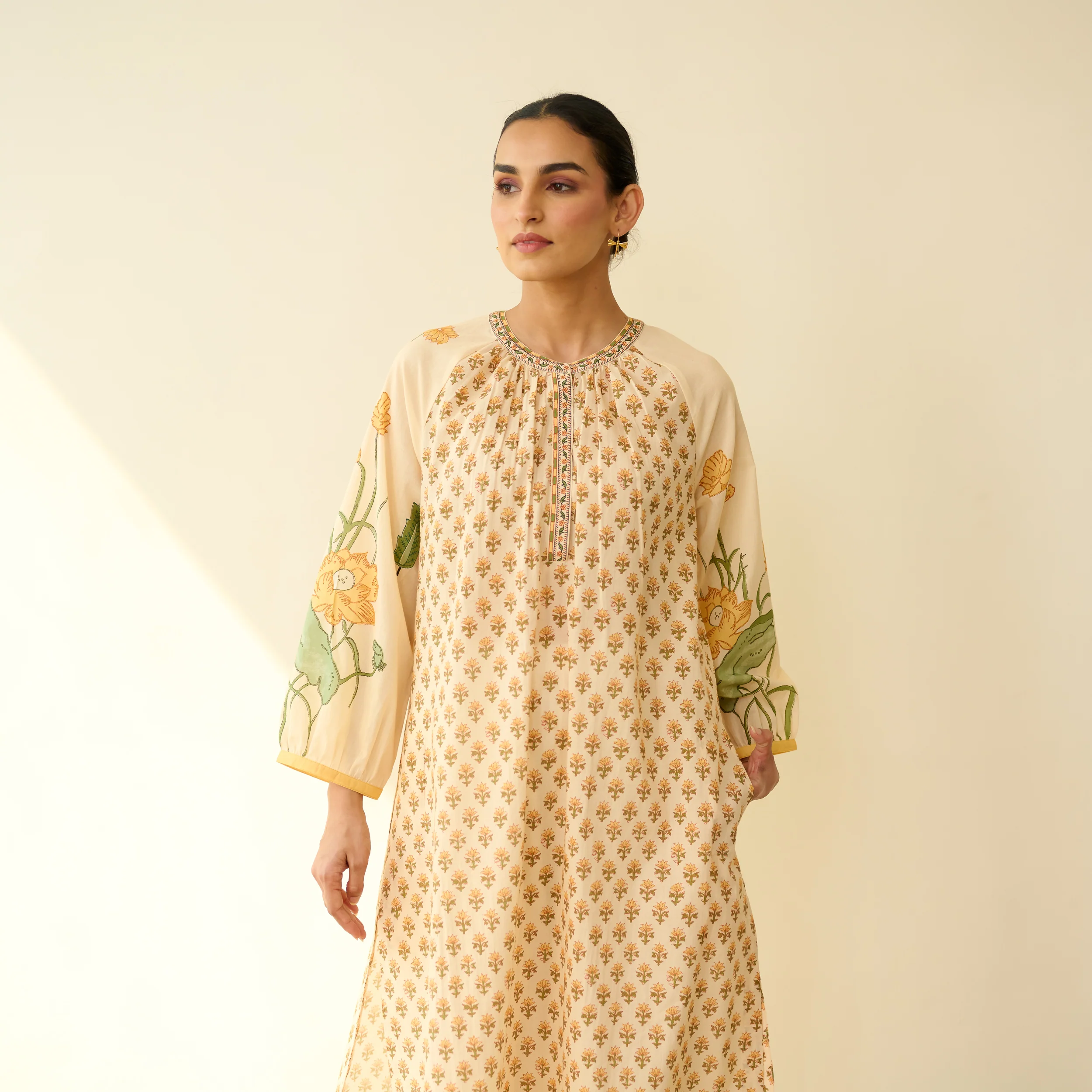 Sunlit Lotus Mulmul Cotton Everyday Kurta - Butter Yellow - Image 4