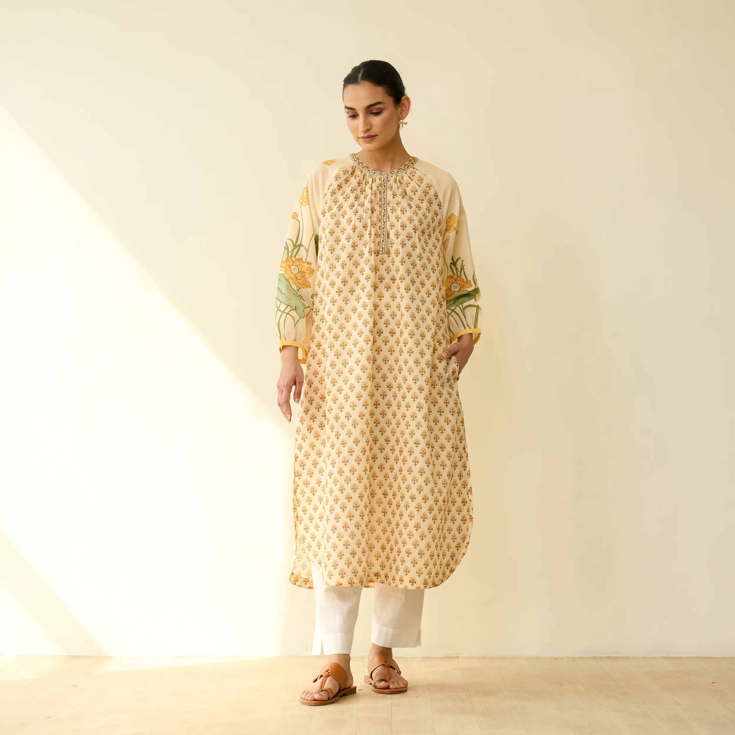 Sunlit Lotus Mulmul Cotton Everyday Kurta - Butter Yellow - Image 5