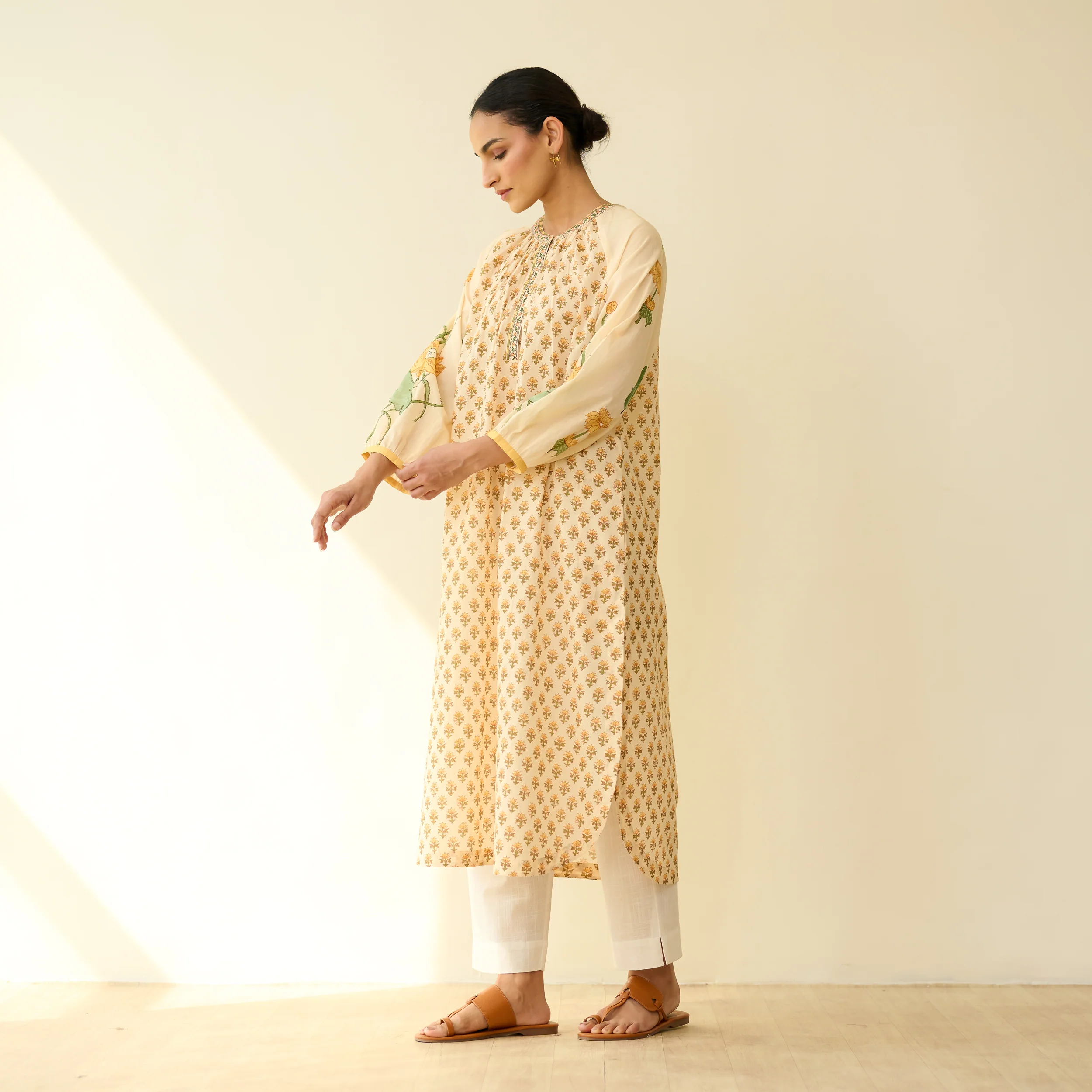 Sunlit Lotus Mulmul Cotton Everyday Kurta - Butter Yellow - Image 6