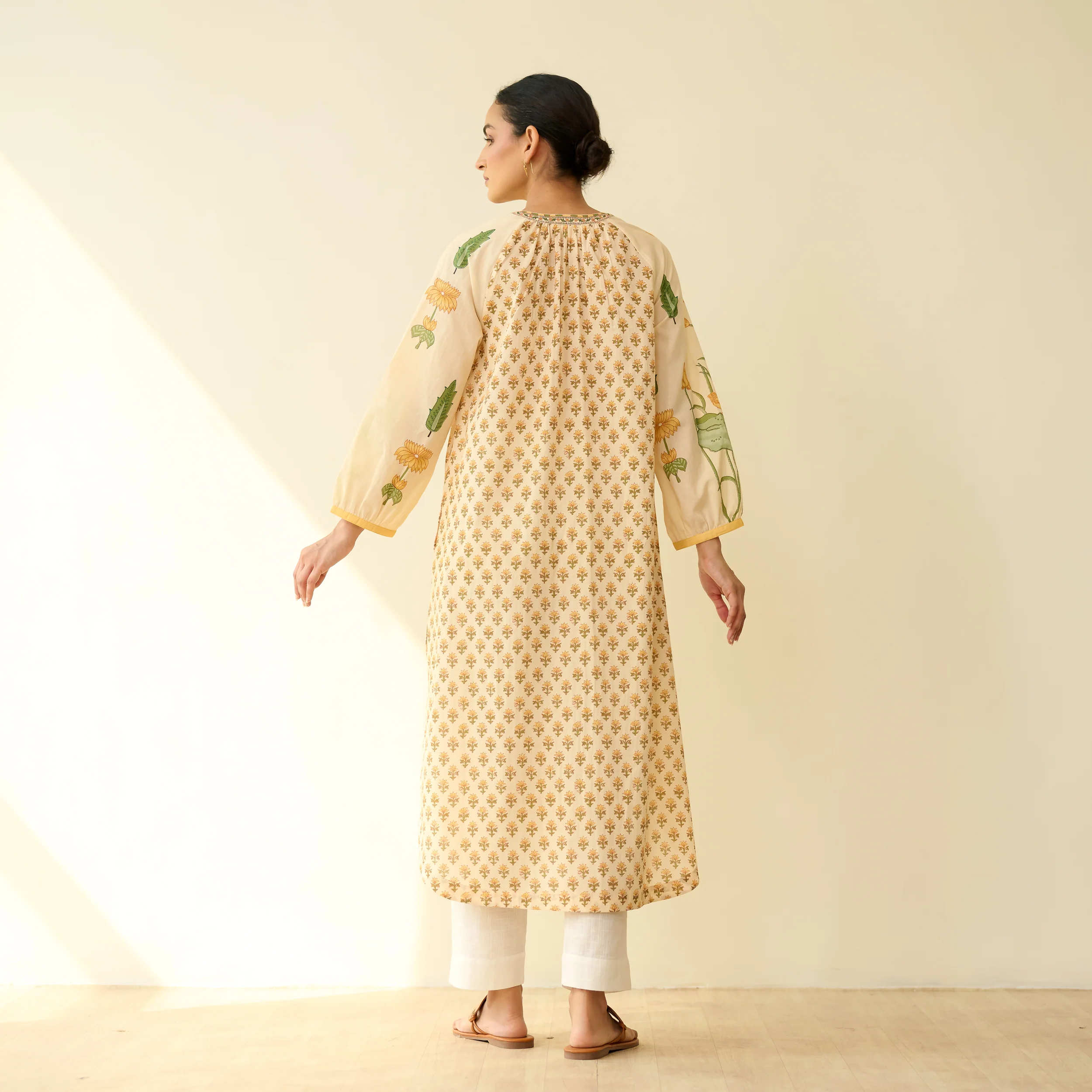 Sunlit Lotus Mulmul Cotton Everyday Kurta - Butter Yellow - Image 7