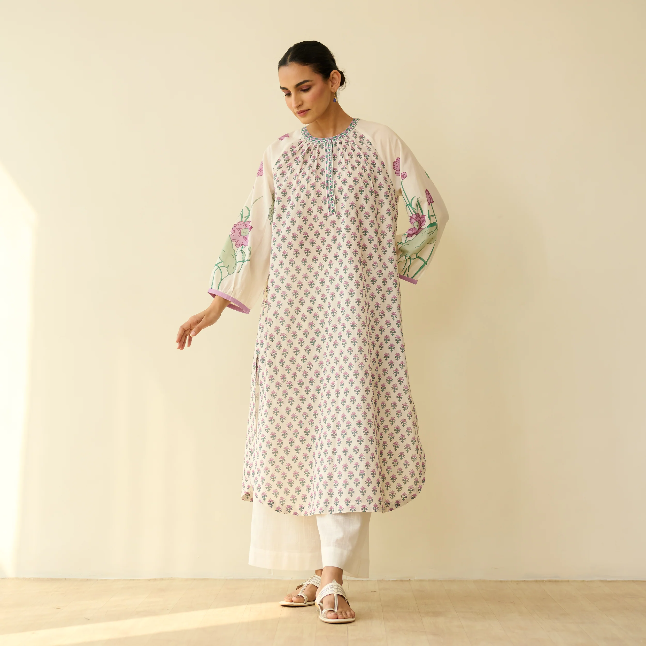 Sunlit Lotus Mulmul Cotton Everyday Kurta - Lilac - Image 7