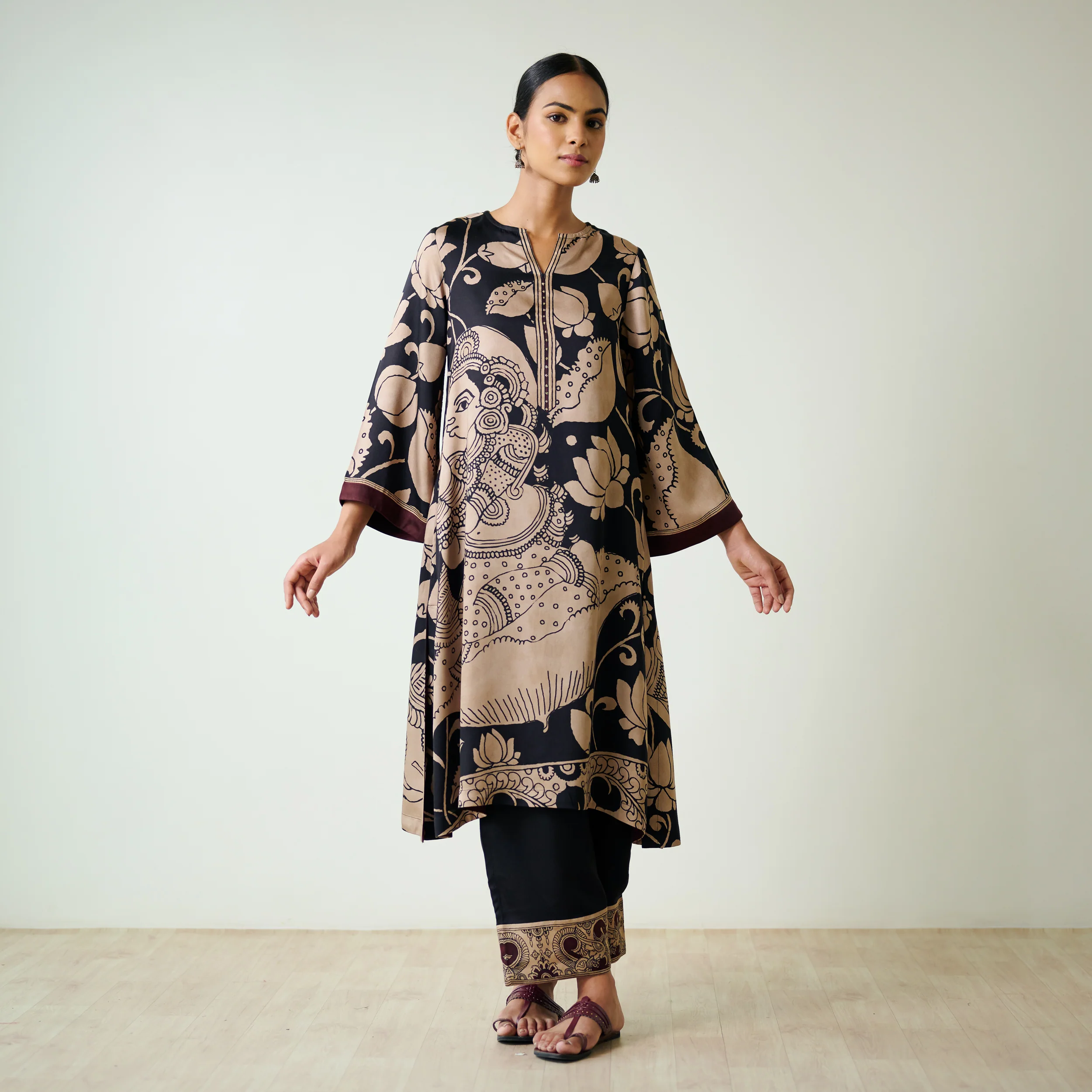 Syahi Modal Satin Kurta Set with Mukaish Embroidery Details - Charcoal - Image 3